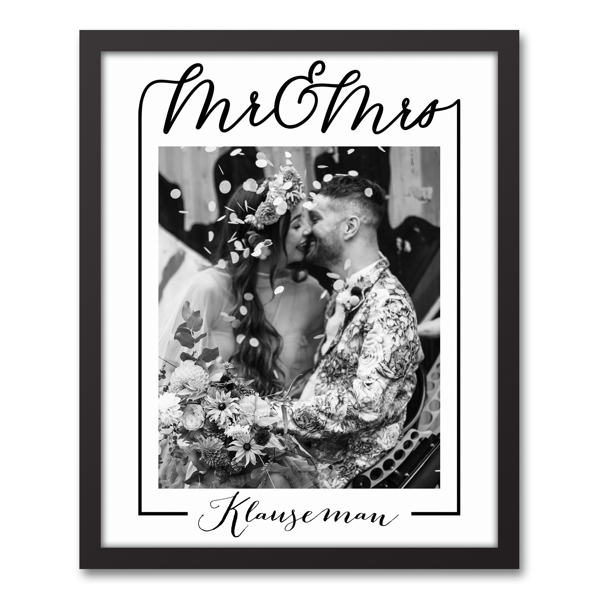 Mr. and Mrs. Photo Upload Personalized 16x20 Black Framed Canvas
