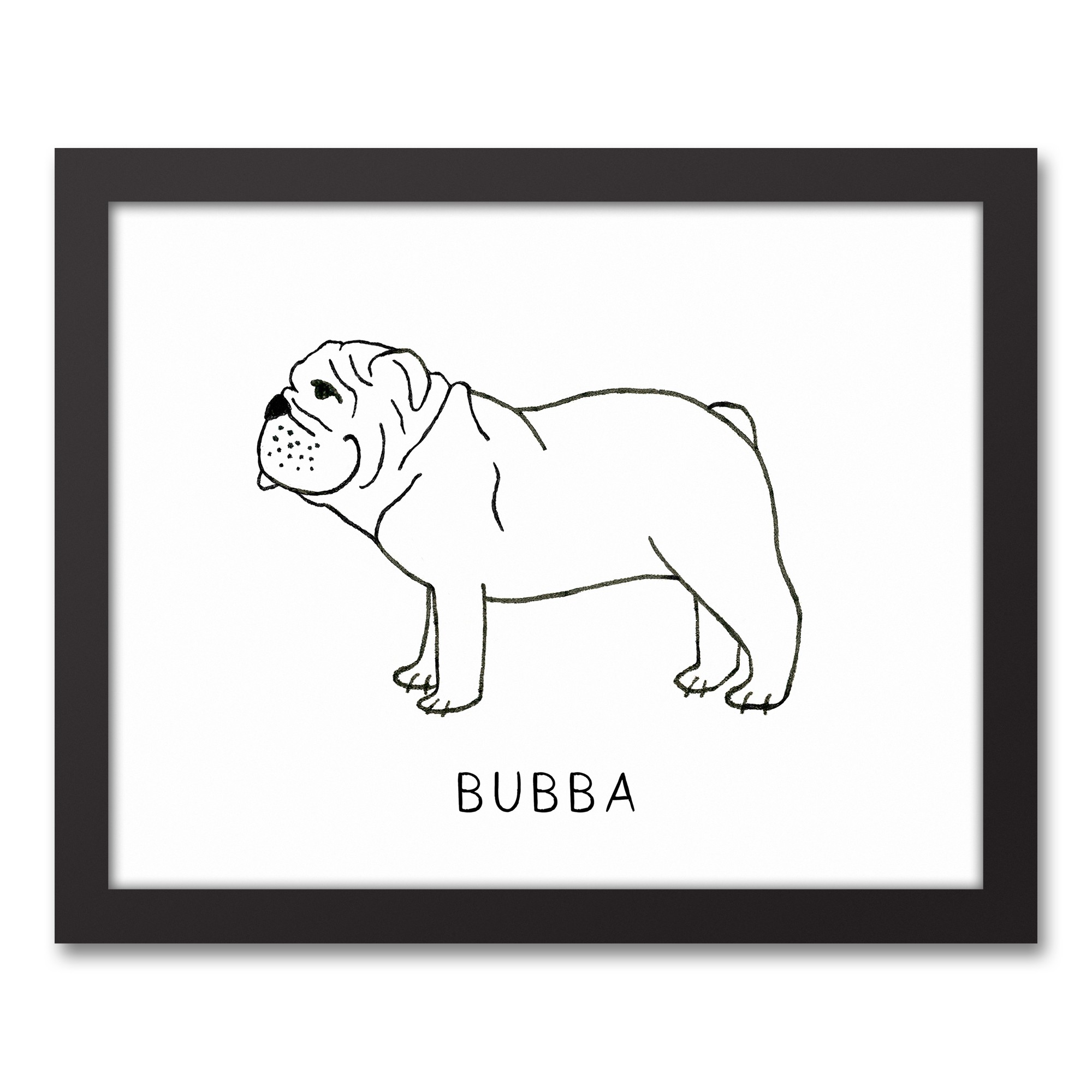 Simple Bulldog Profile Sketch Personalized 11x14 Black Framed Canvas