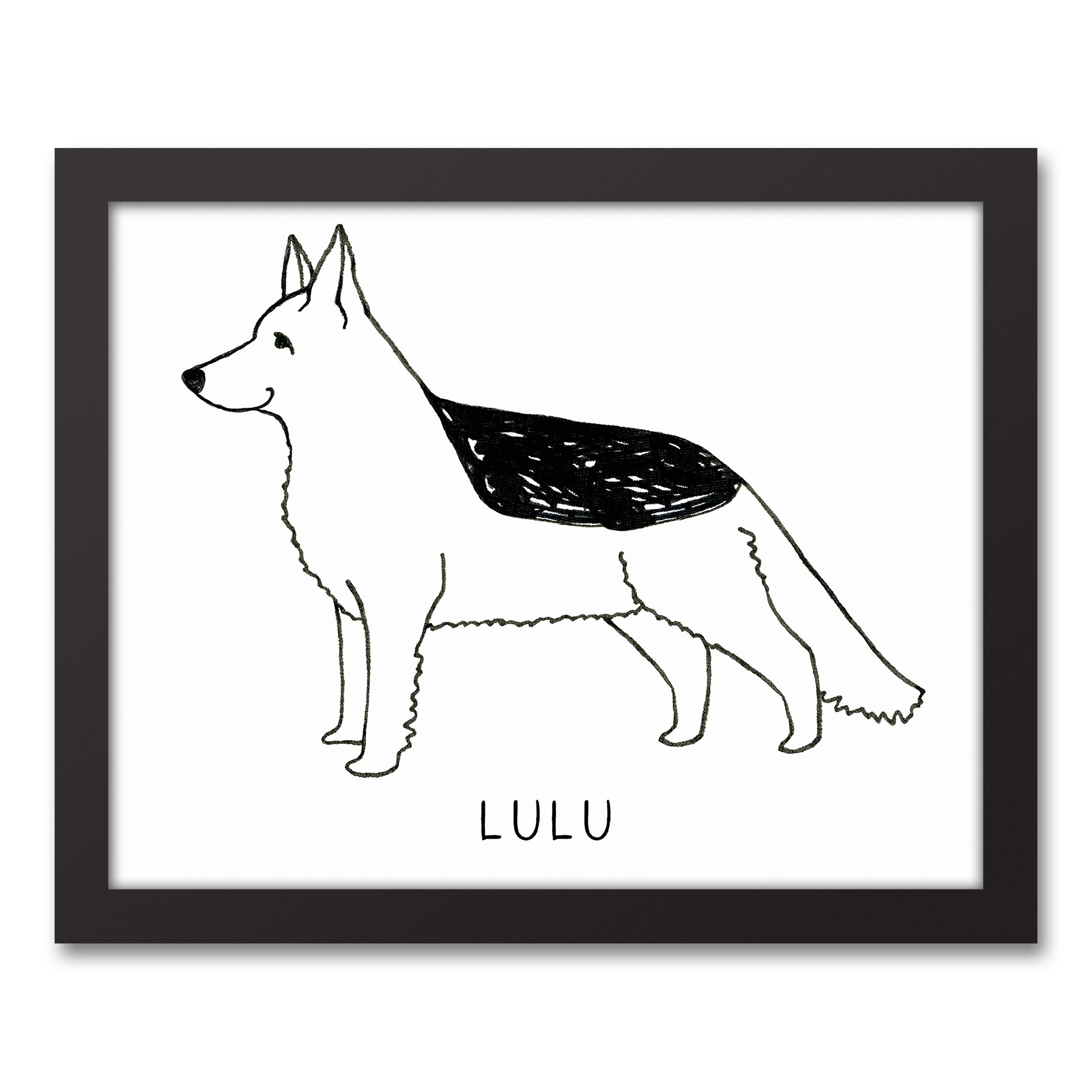 Simple German Shepherd Profile Sketch Personalized 11x14 Black Framed Canvas