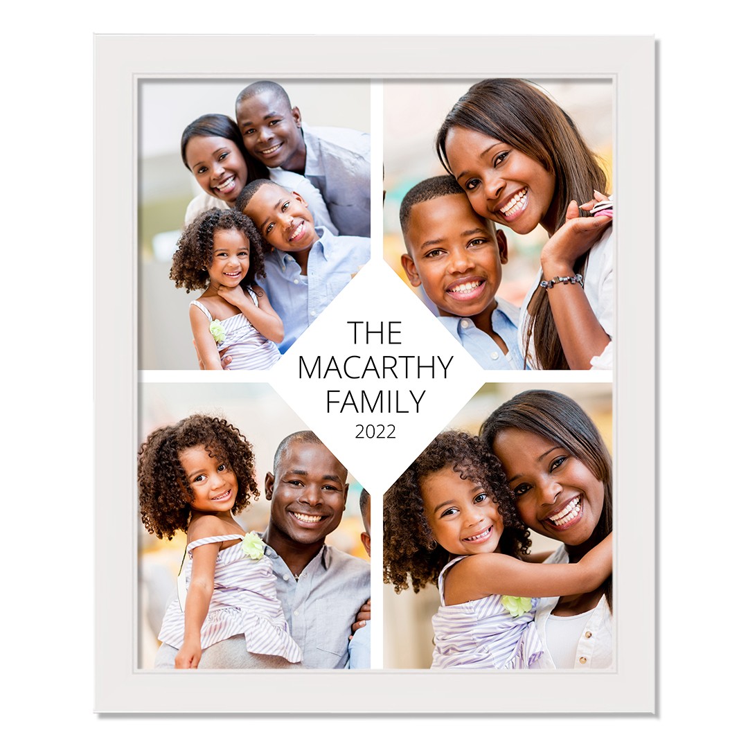 Four Photo Upload Personalized 16x20 White Framed Print Under Plexiglass
