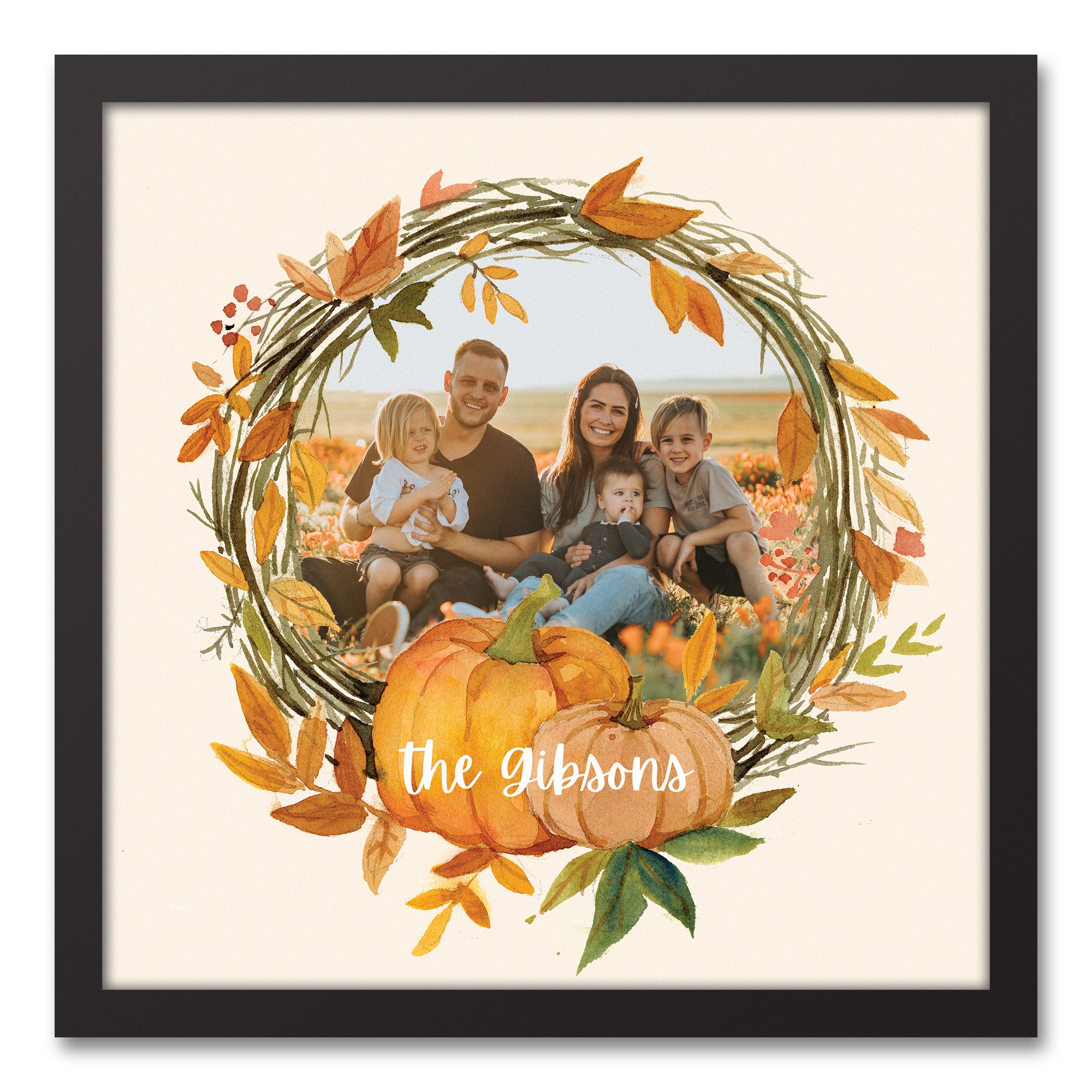 Fall Wreath Photo Personalized 16x16 Black Framed Canvas