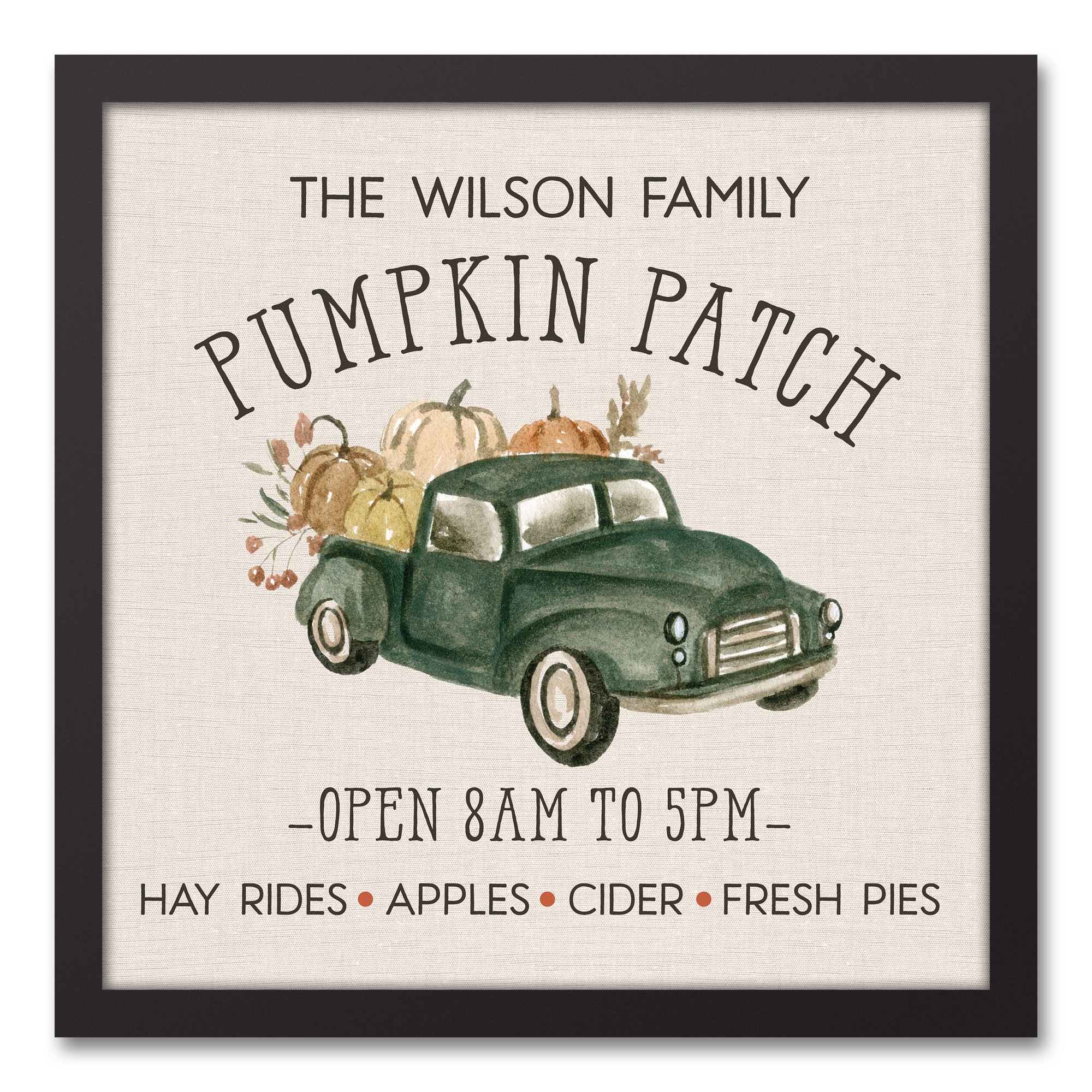 Family Pumpkin Patch Personalized 16x16 Black Framed Canvas