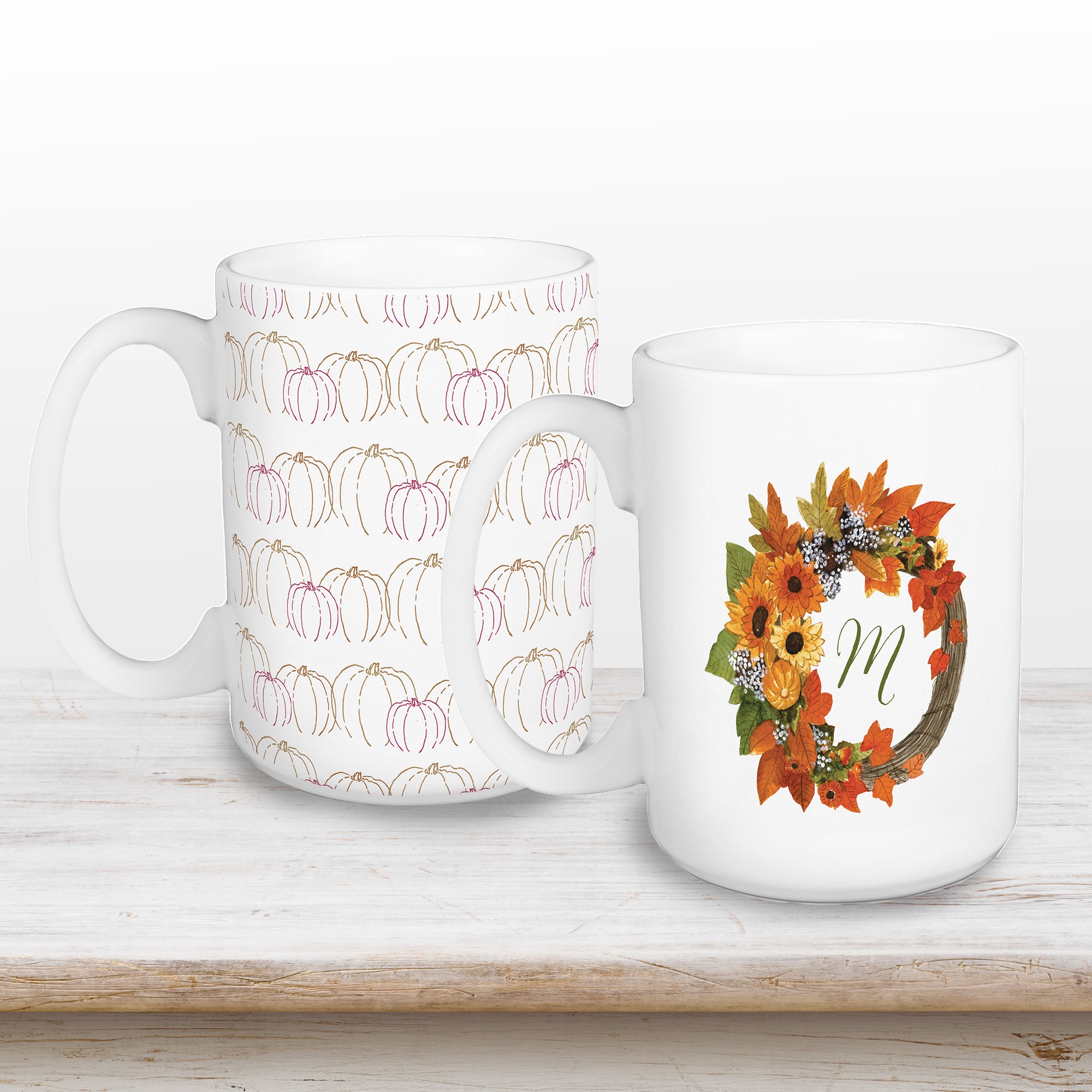 Harvest Monogram Wreath Personalized 15 oz Mug