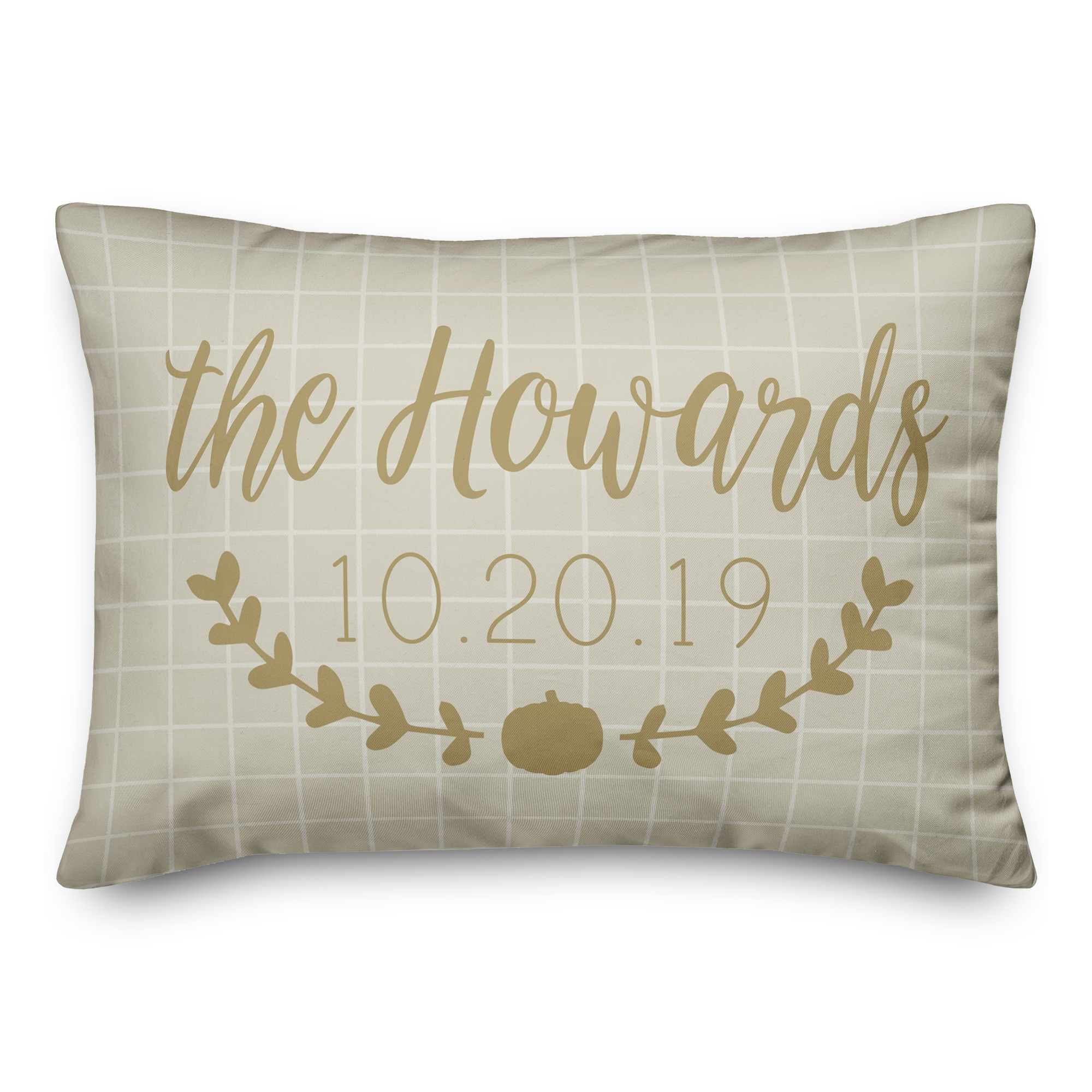 Gray Fall Check Personalized 14x20 Indoor / Outdoor Pillow