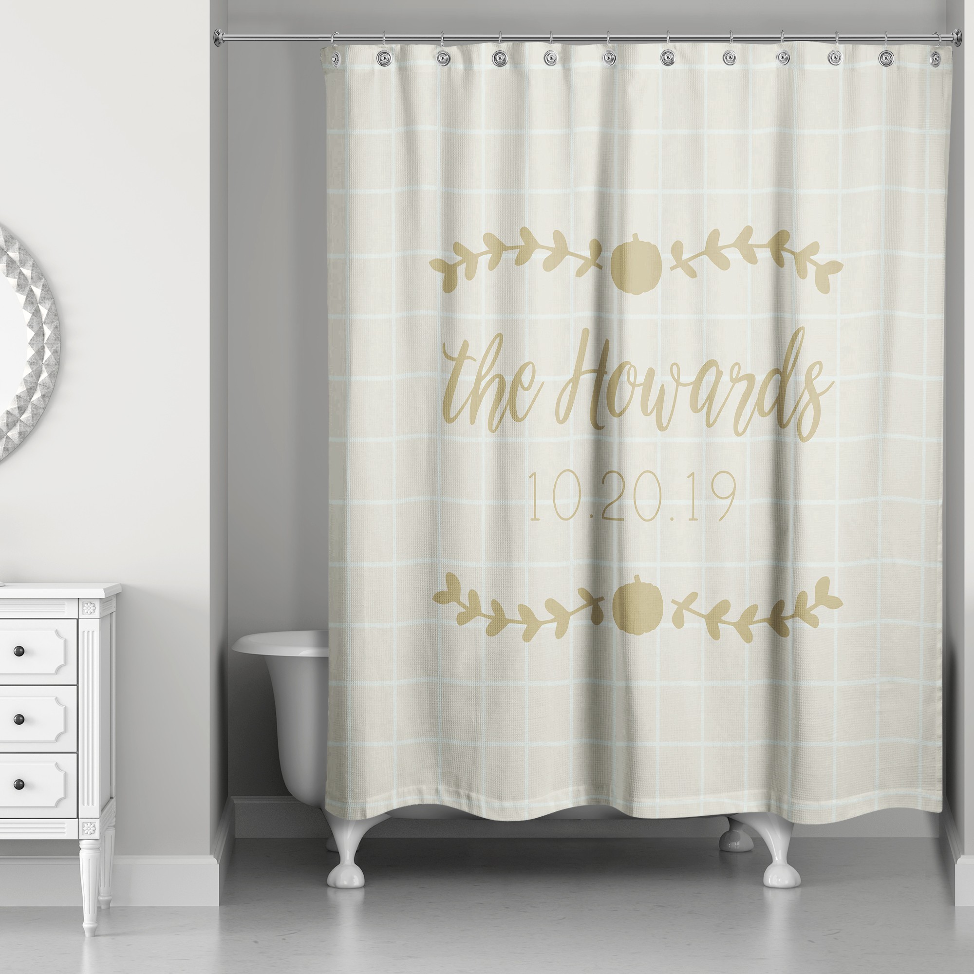 Gray Fall Check Personalized 71x74 Shower Curtain