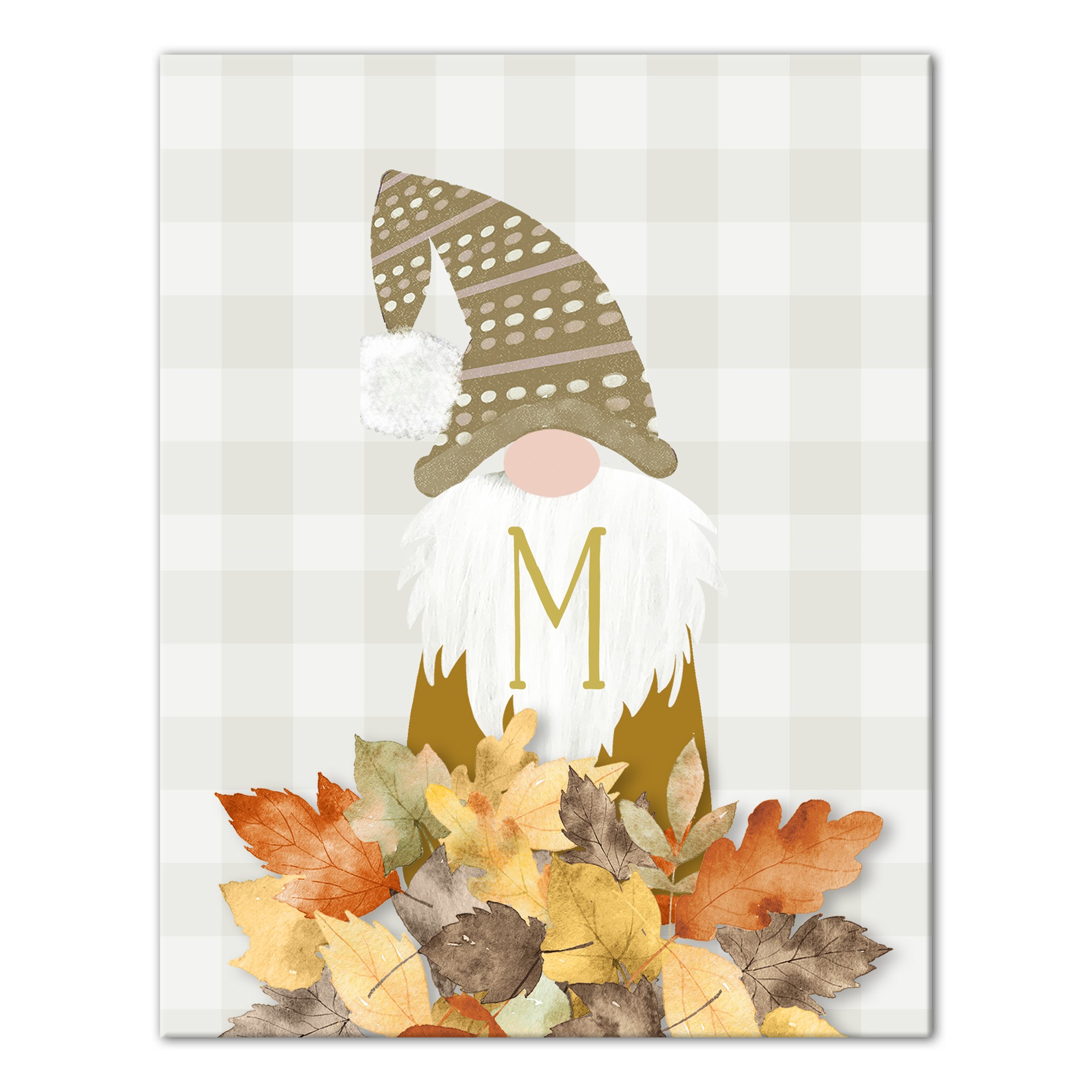 Fall Monogram Gnome Personalized 11x14 Canvas Wall Art