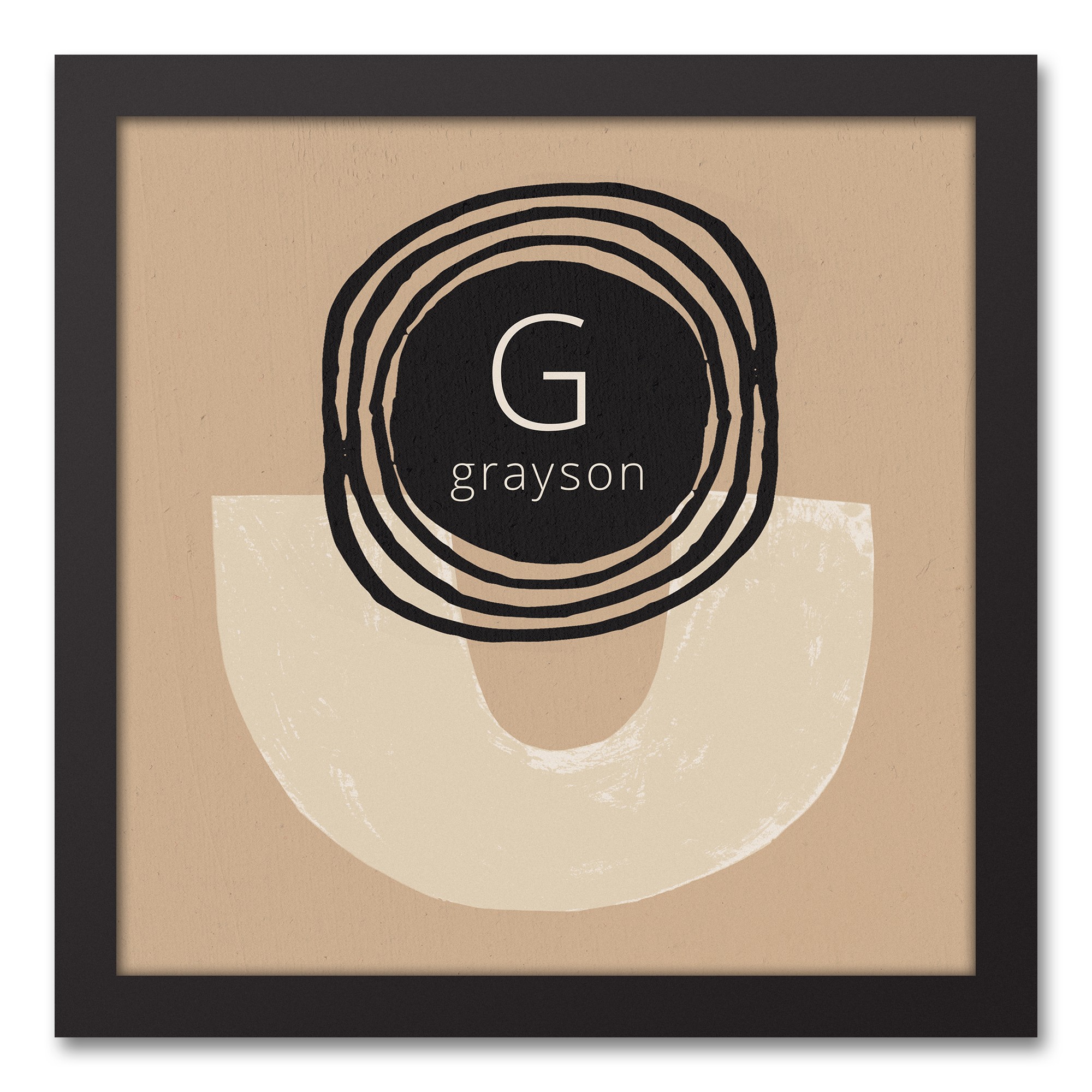 Neutral Geometric Shape Monogram Personalized 13.73 x 13.73 Black Framed Canvas