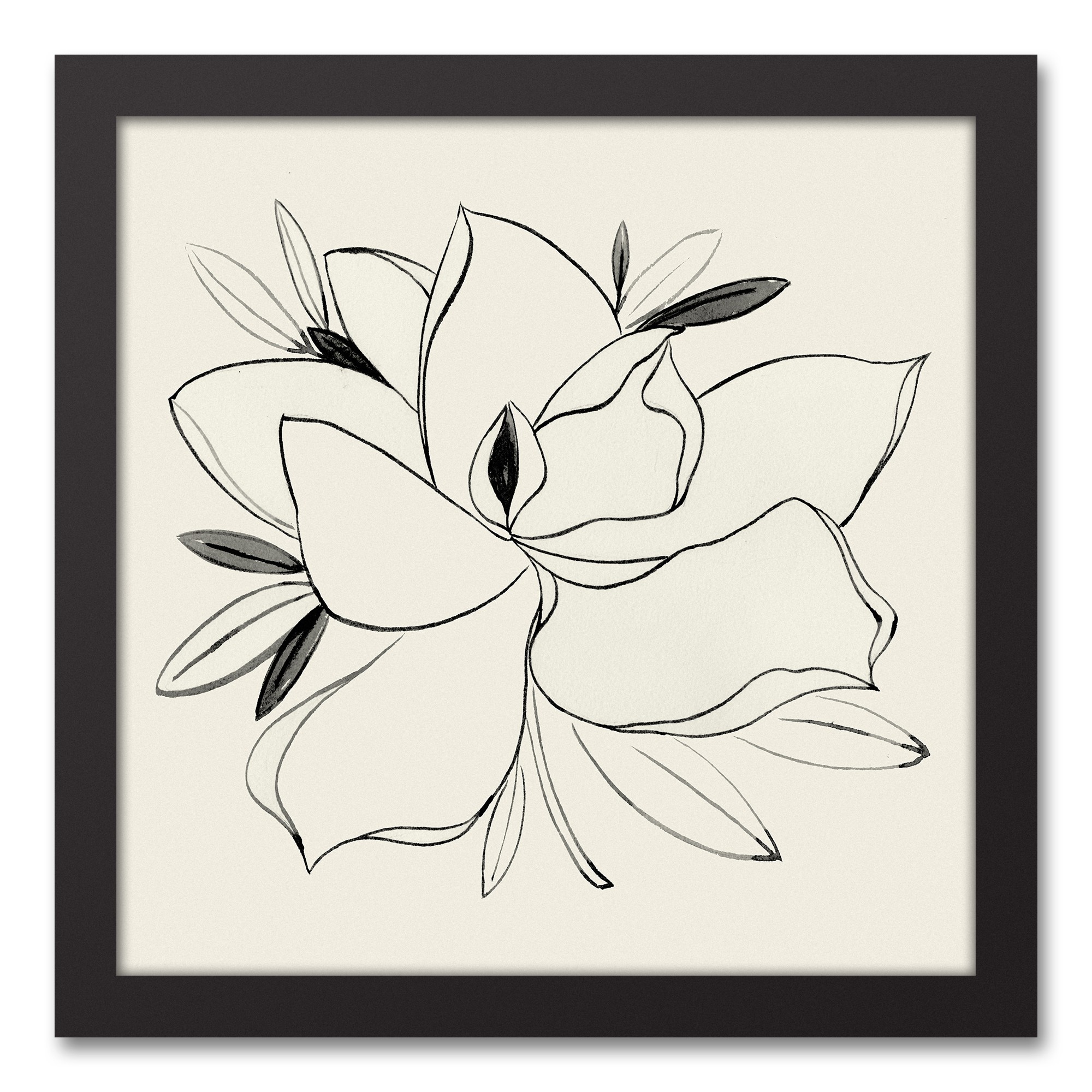Simple Floral Magnolia 13.73 x 13.73 Black Framed Canvas