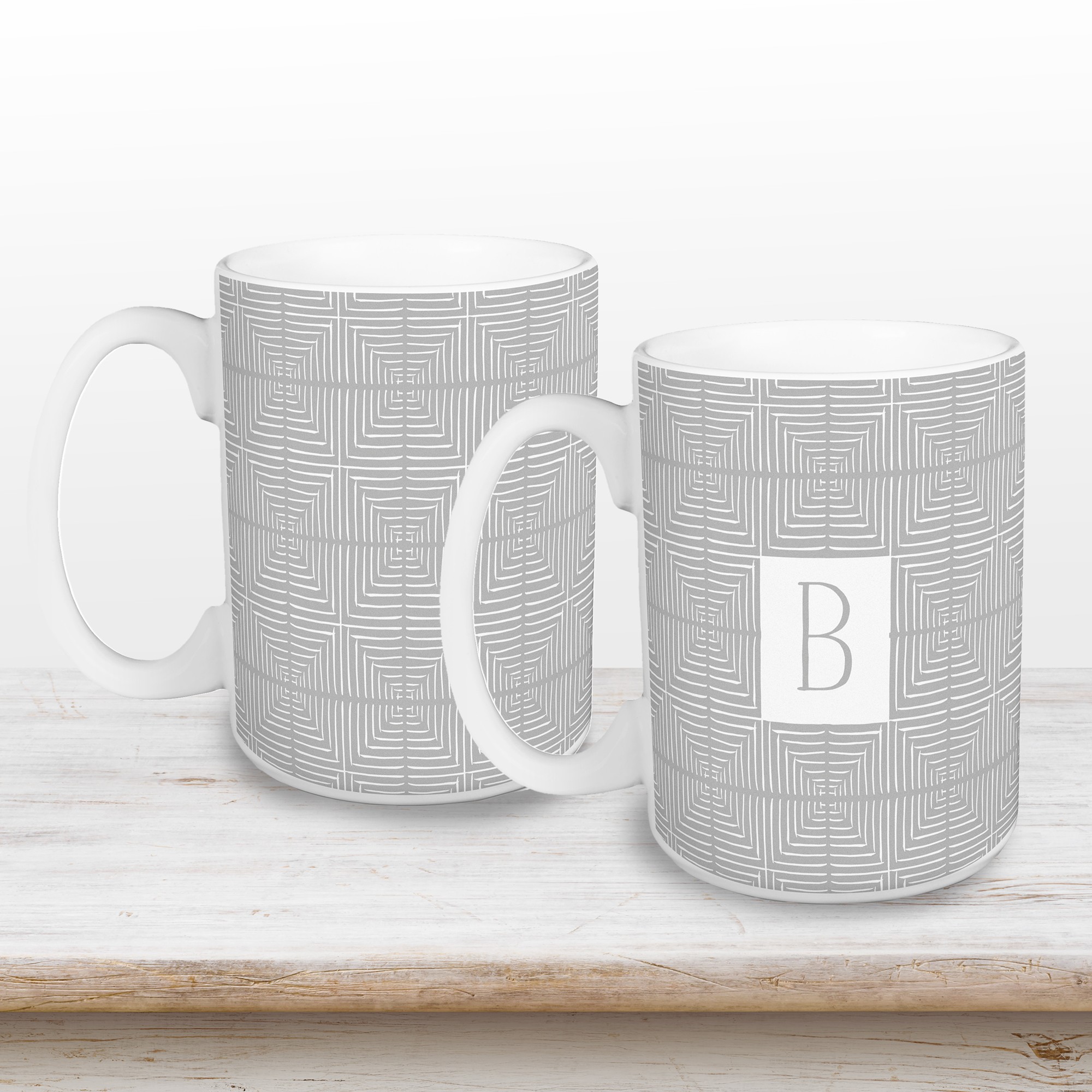 Gray Geo Diamonds Monogram Personalized 5 x 4.62 Mug