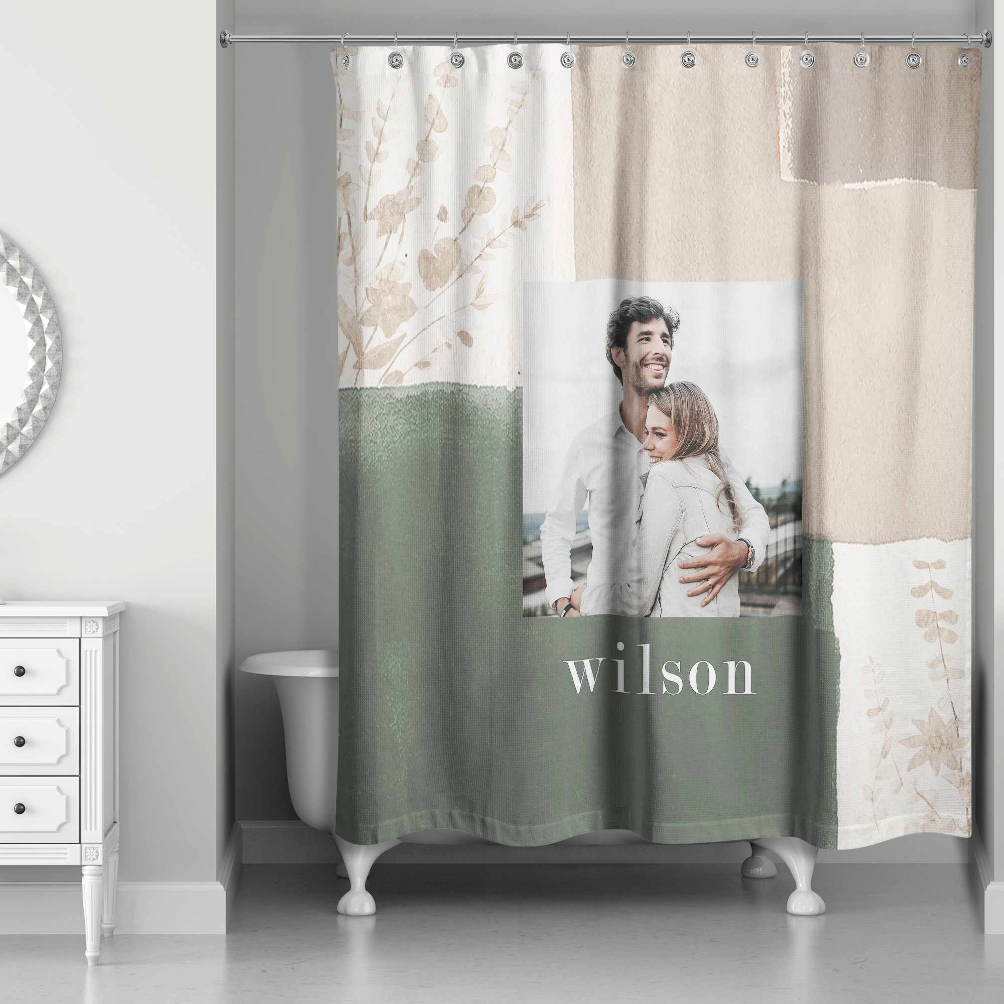 Neutral Colorblock Personalized 71 x 74 Shower Curtain