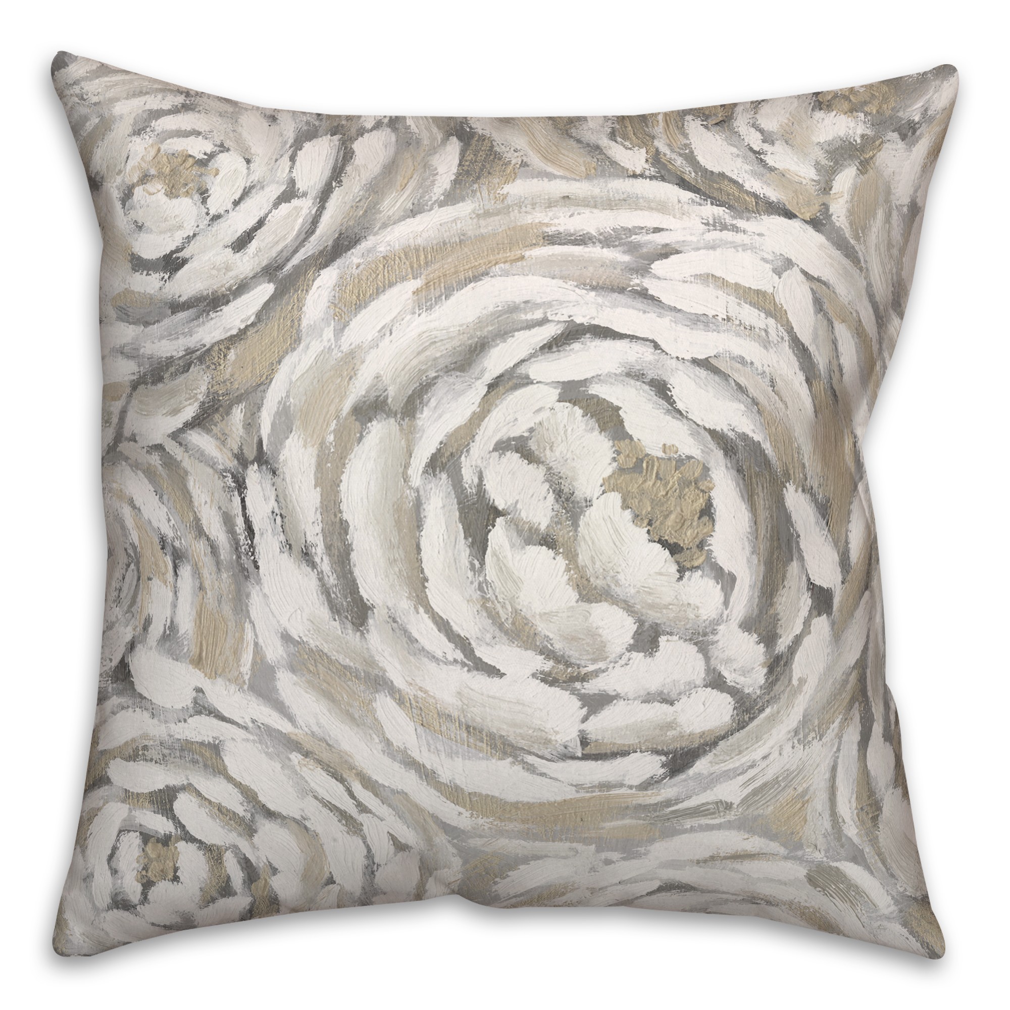 Cream and Gray Floral 18 x 18 Indoor / Outdoor Pillow