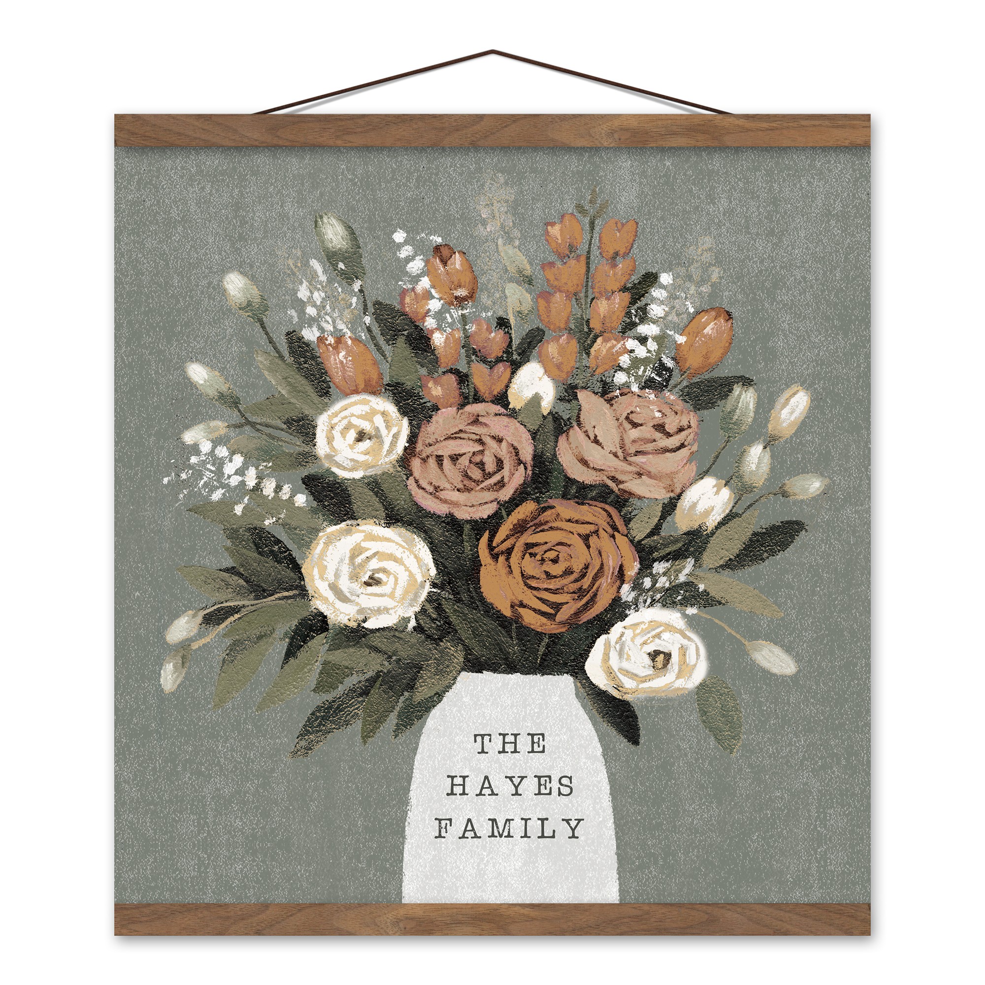 Mod Spice Bouquet Personalized 16 x 16 Teak Hanging Canvas