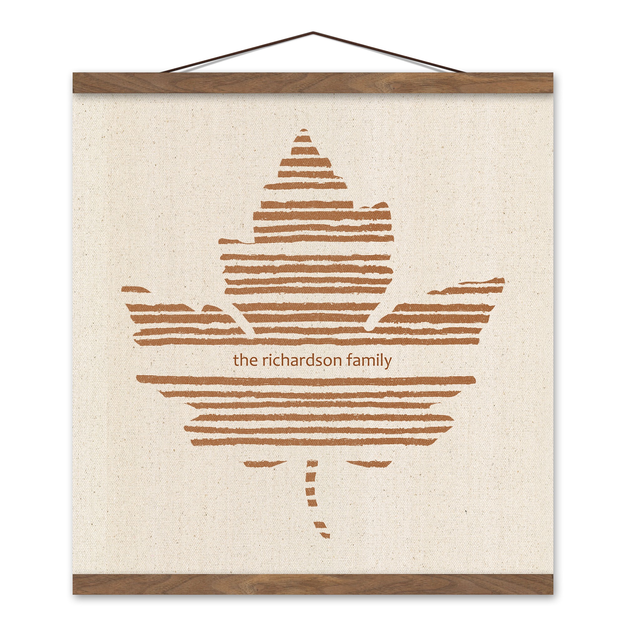Fall Maple Leaf Personalized 16 x 16 Teak Hanging Canvas