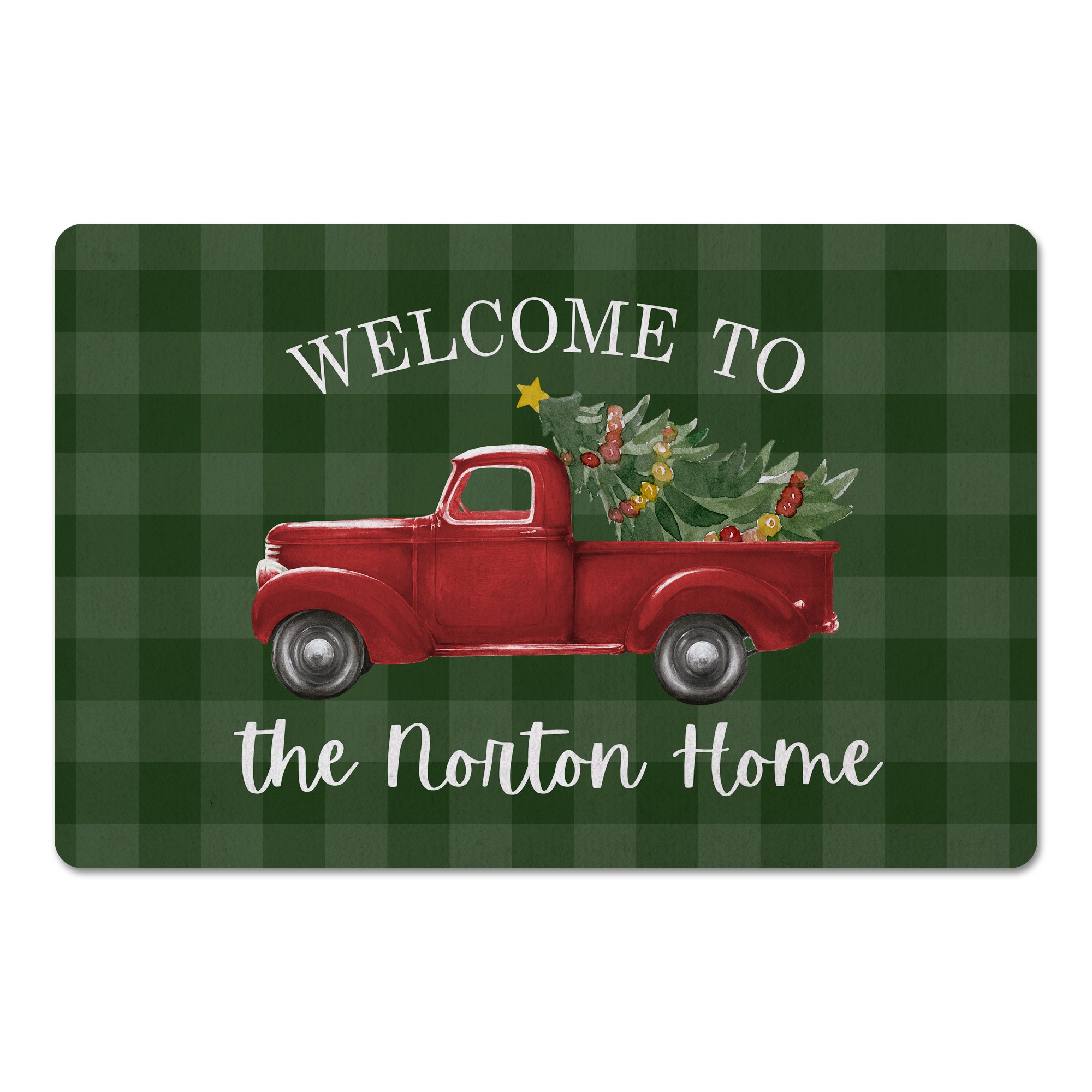 Welcome Christmas Truck Personalized 18 x 27 Floor Mat