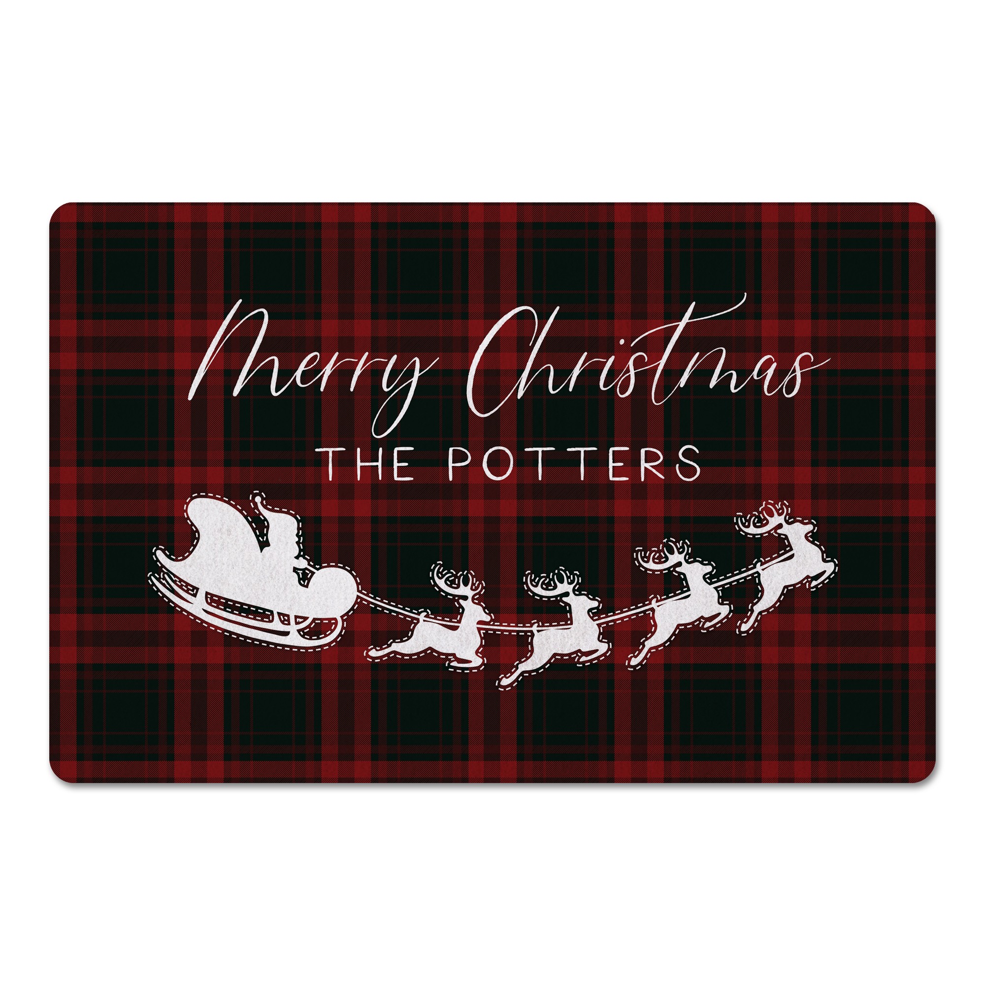 Plaid Santa's Sleigh Personalized 18 x 27 Floor Mat