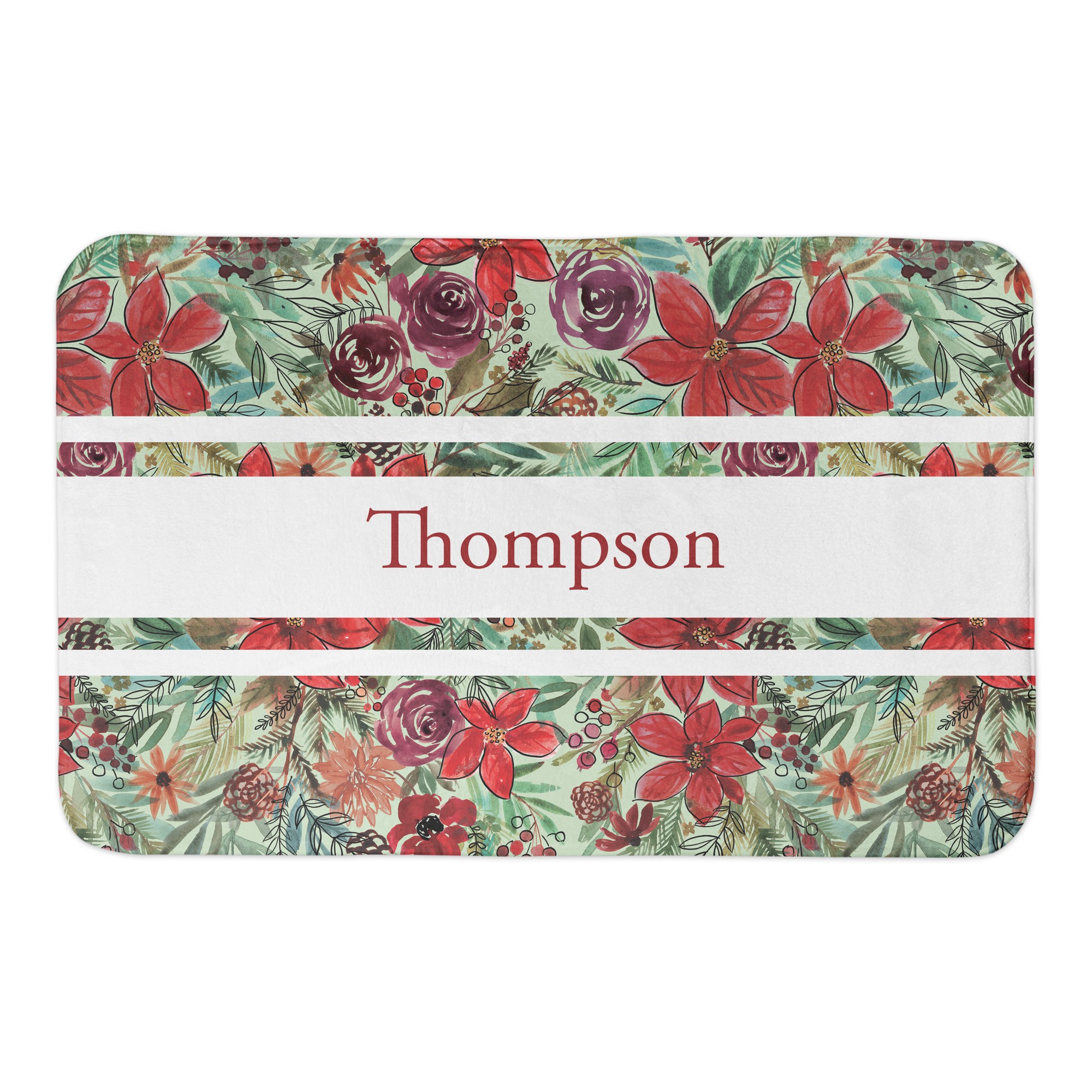 Holiday Blooms Pattern Personalized 21 x 34 Bath Mat