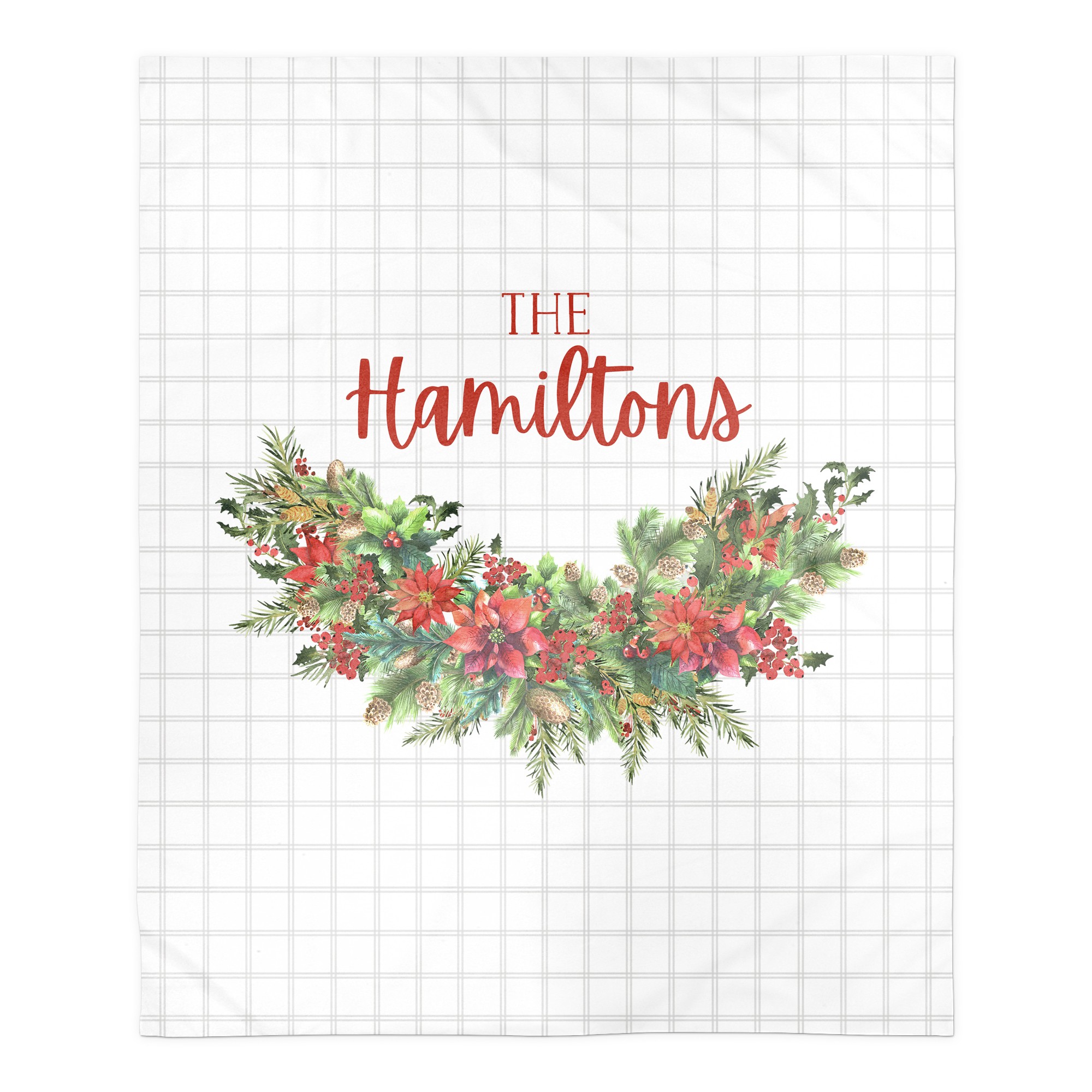 Holly Wreath Check Personalized 50 x 60 Sherpa Fleece Blanket