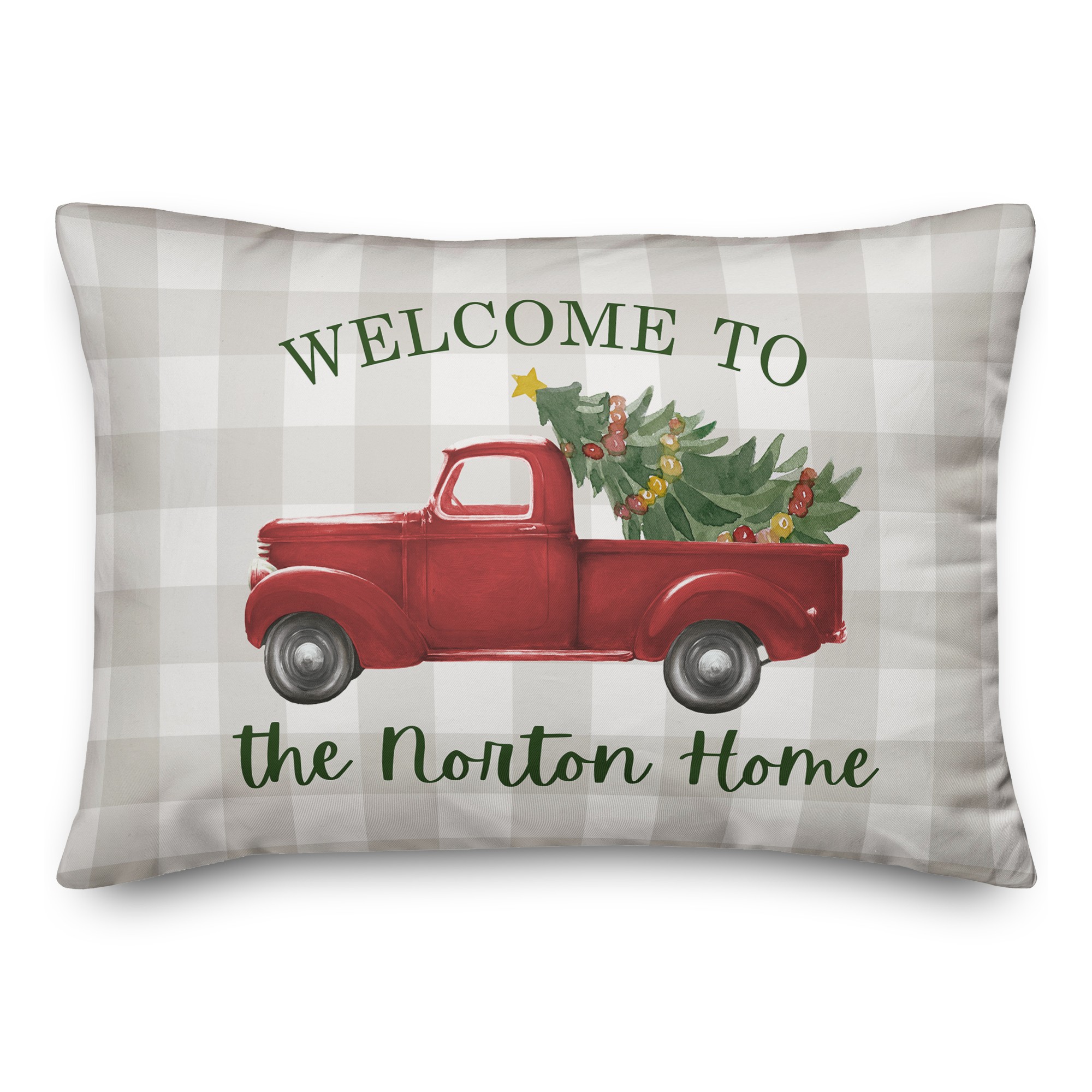 Welcome Christmas Truck Personalized 20 x 14 Indoor / Outdoor Pillow