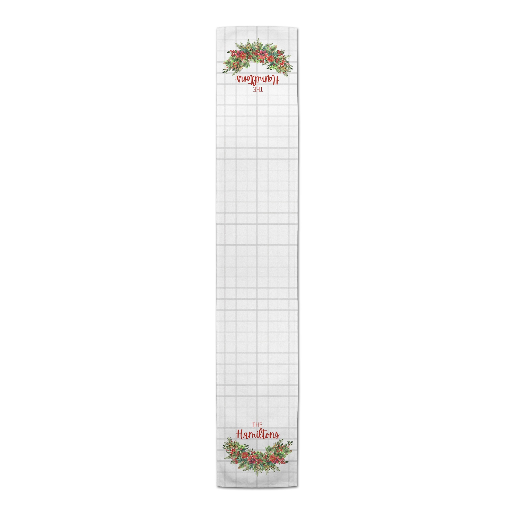 Holly Wreath Check Personalized 16 x 90 Cotton Twill Runner