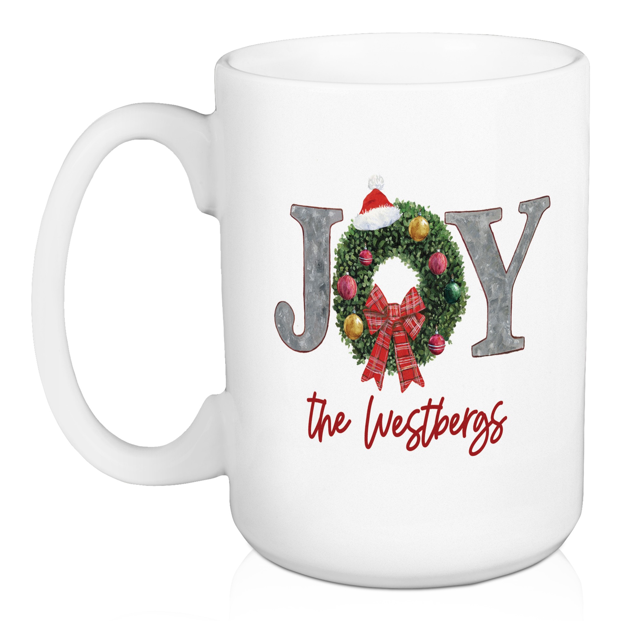Joy Wreath Personalized 5 x 4.62 Mug