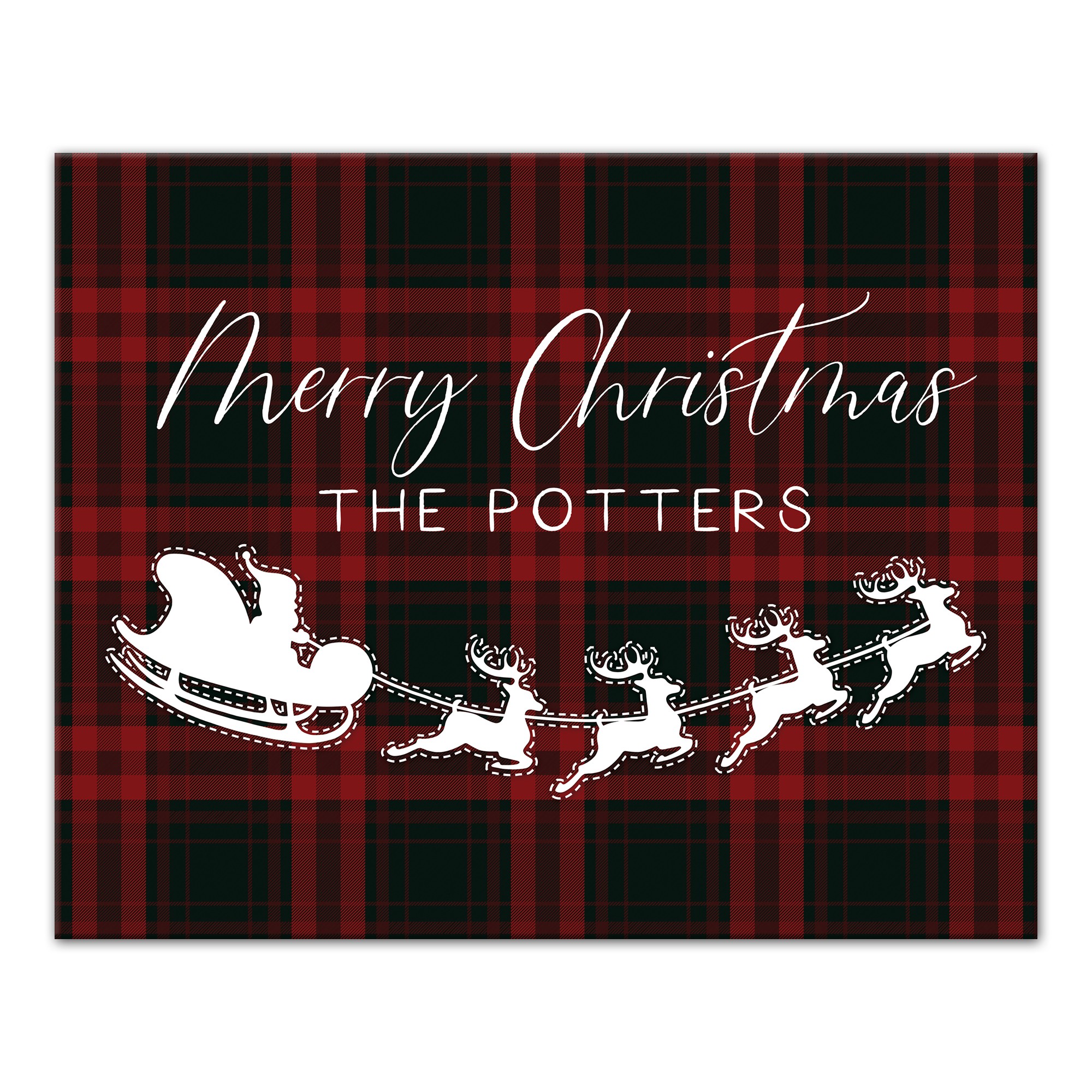 Plaid Santa's Sleigh Personalized 20 x 16 Canvas Wall Art