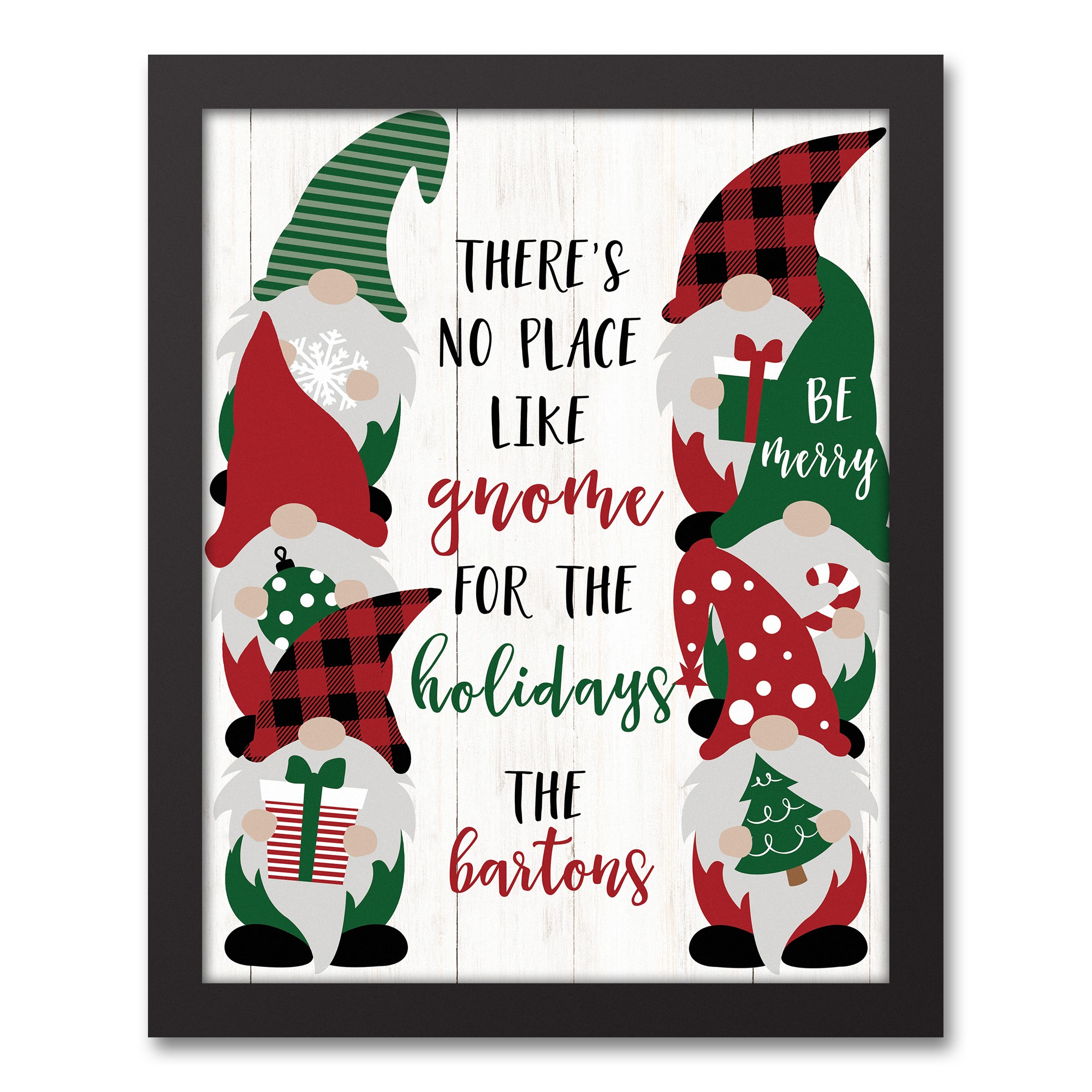 There's No Place like Gnome Personalized 12.73 x 15.73 Black Framed Canvas