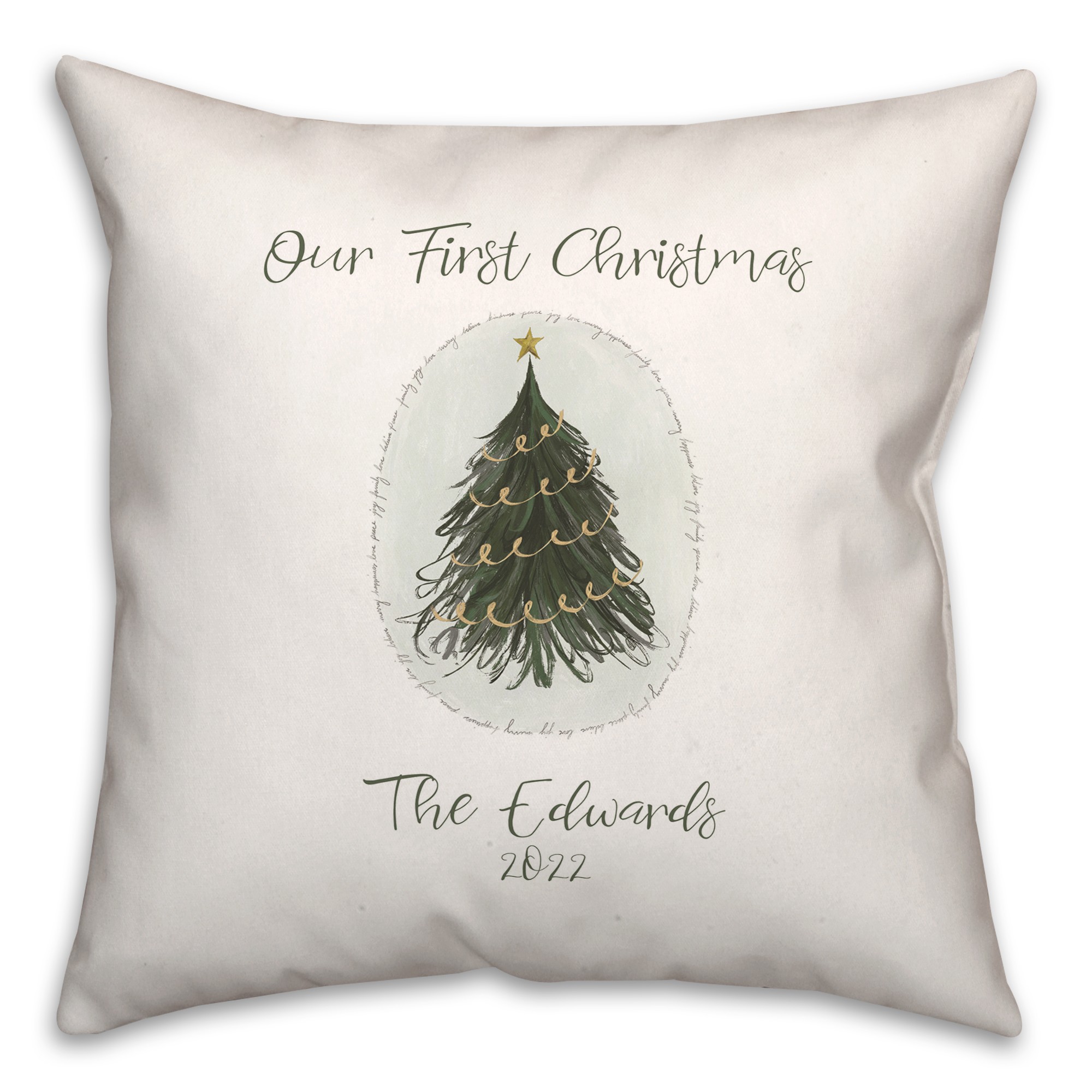 Our First Christmas Personalized 18 x 18 Indoor / Outdoor Pillow
