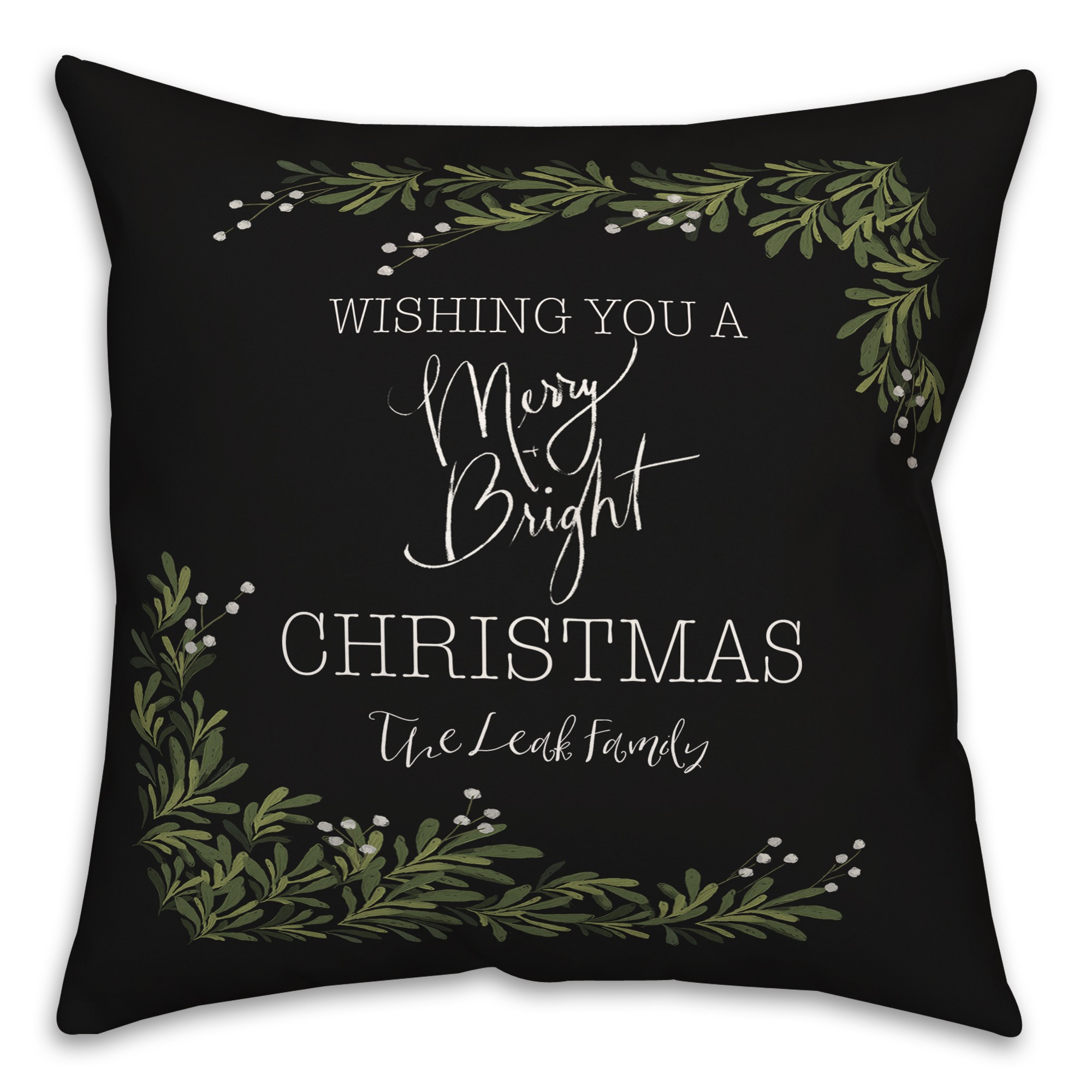 A Merry and Bright Christmas Personalized 18 x 18 Indoor / Outdoor Pillow