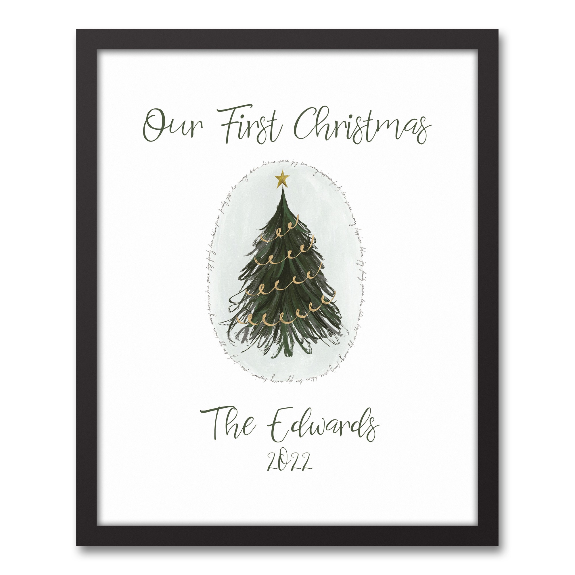 Our First Christmas Personalized 17.73 x 21.73 Black Framed Canvas