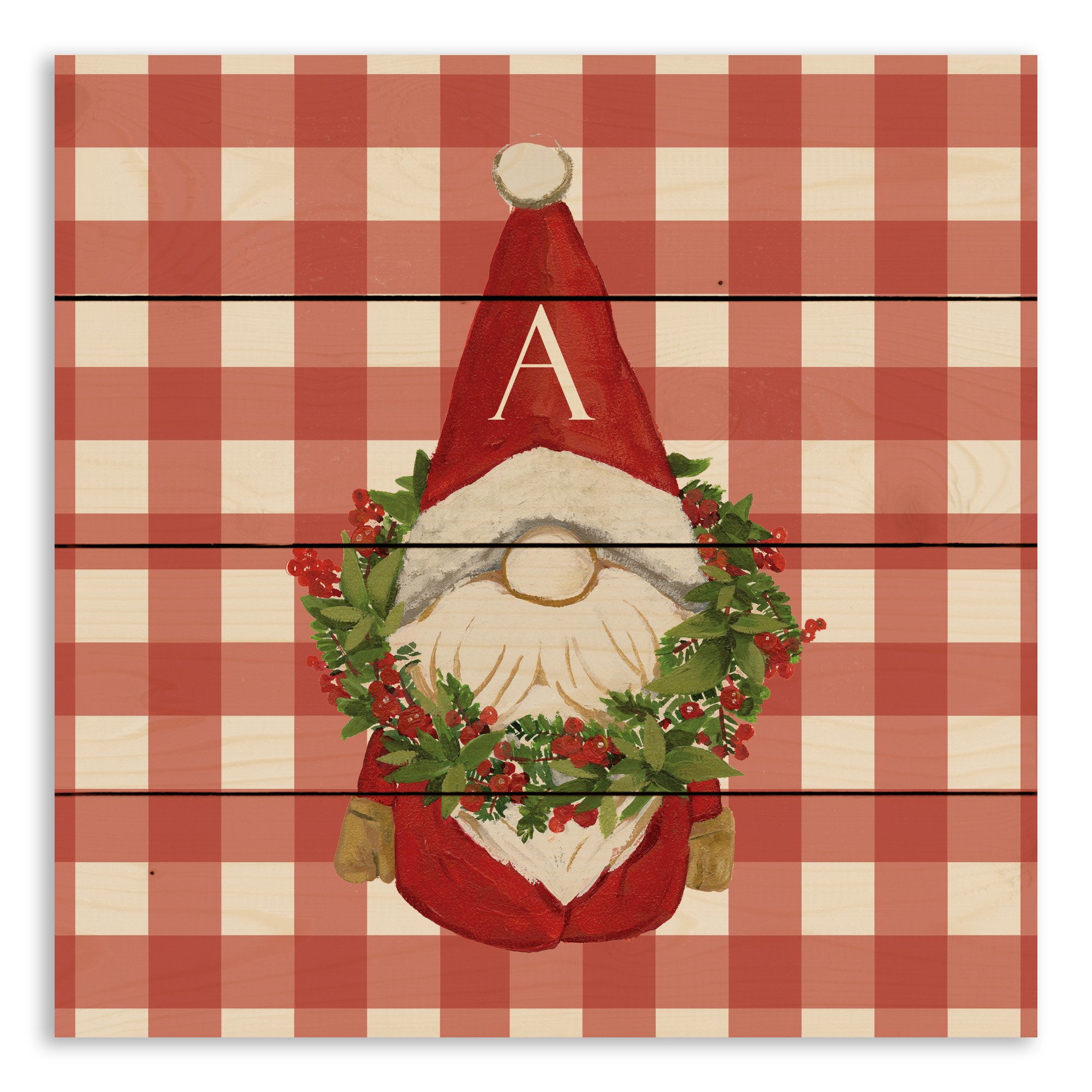 Monogram Christmas Gnome Personalized 14 x 14 Pallet Wood Art