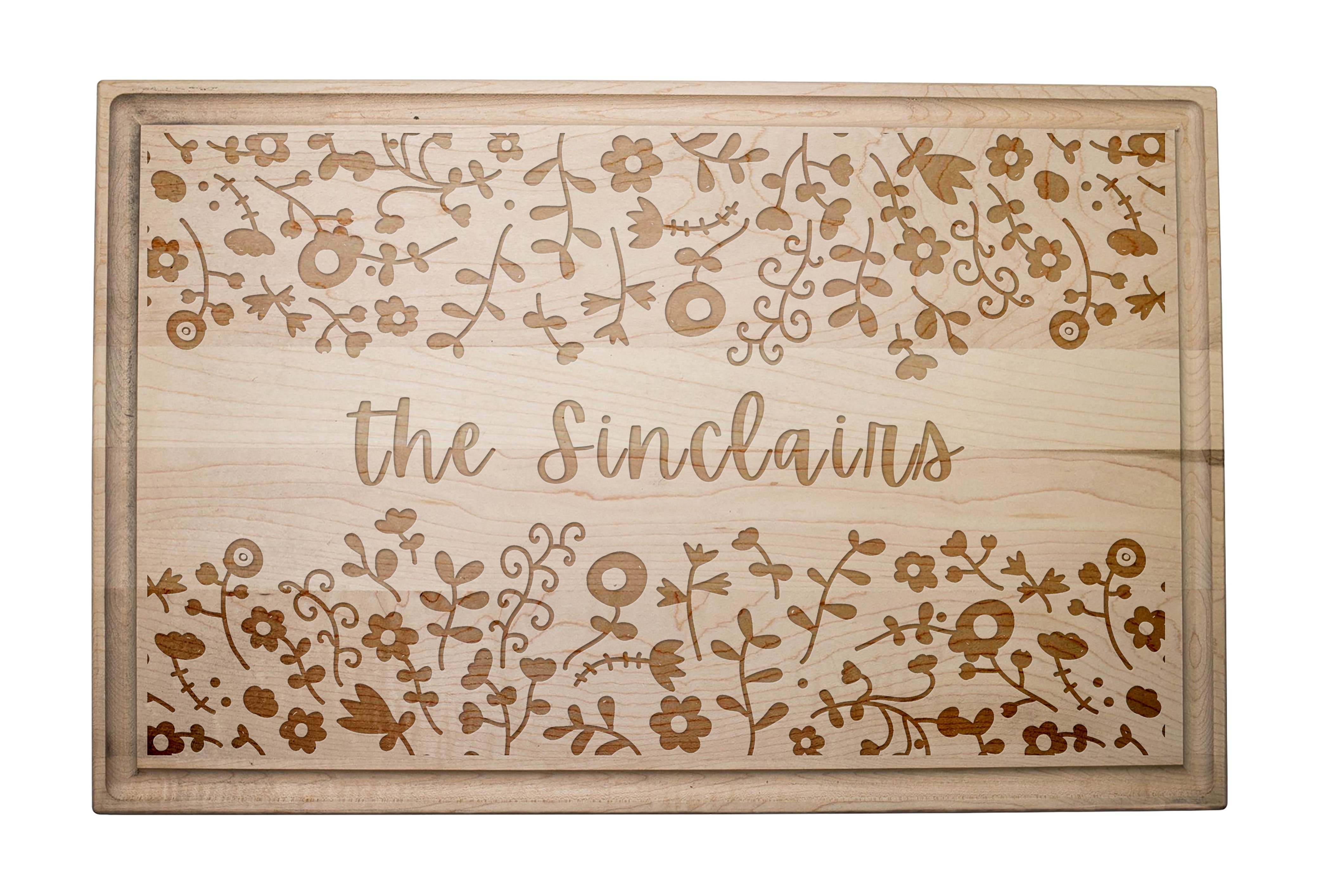 Spring Florals Personalized 17 x 11 Maple Cutting Board