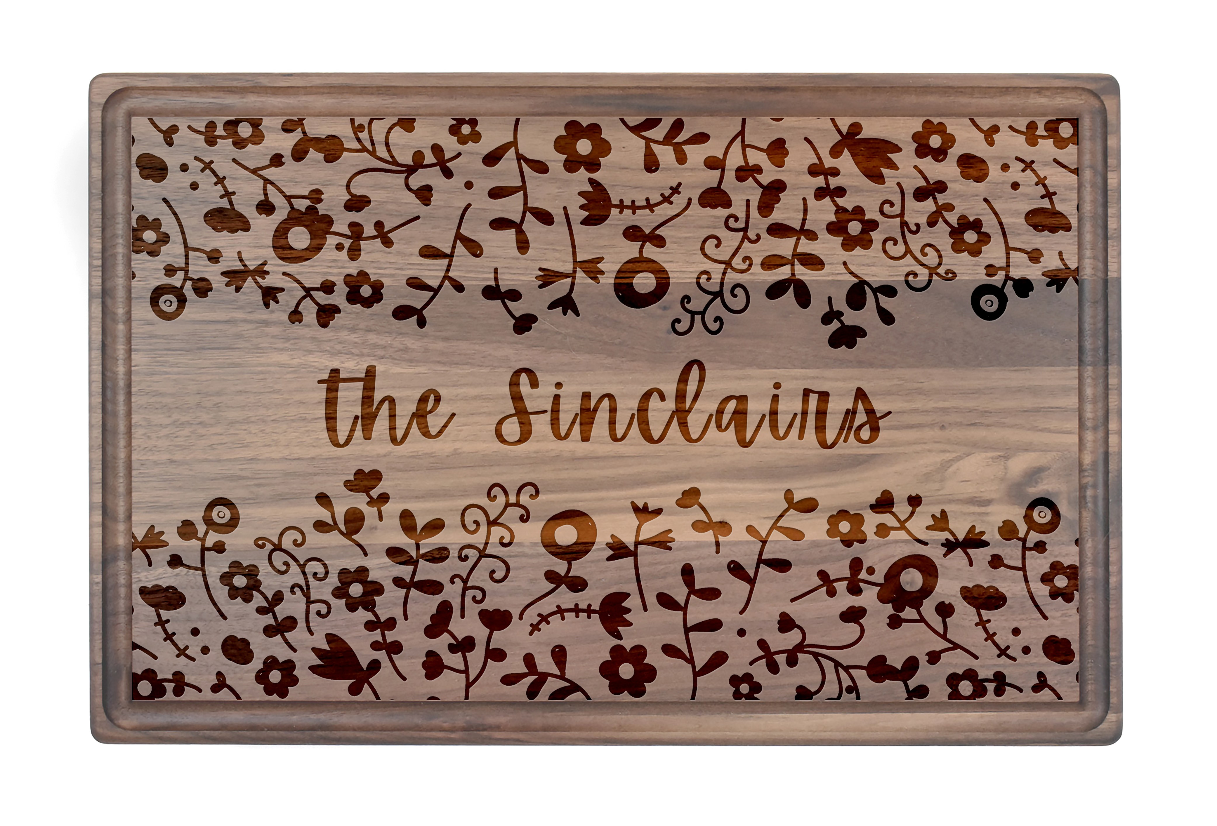 Spring Florals Personalized 17 x 11 Walnut Cutting Board