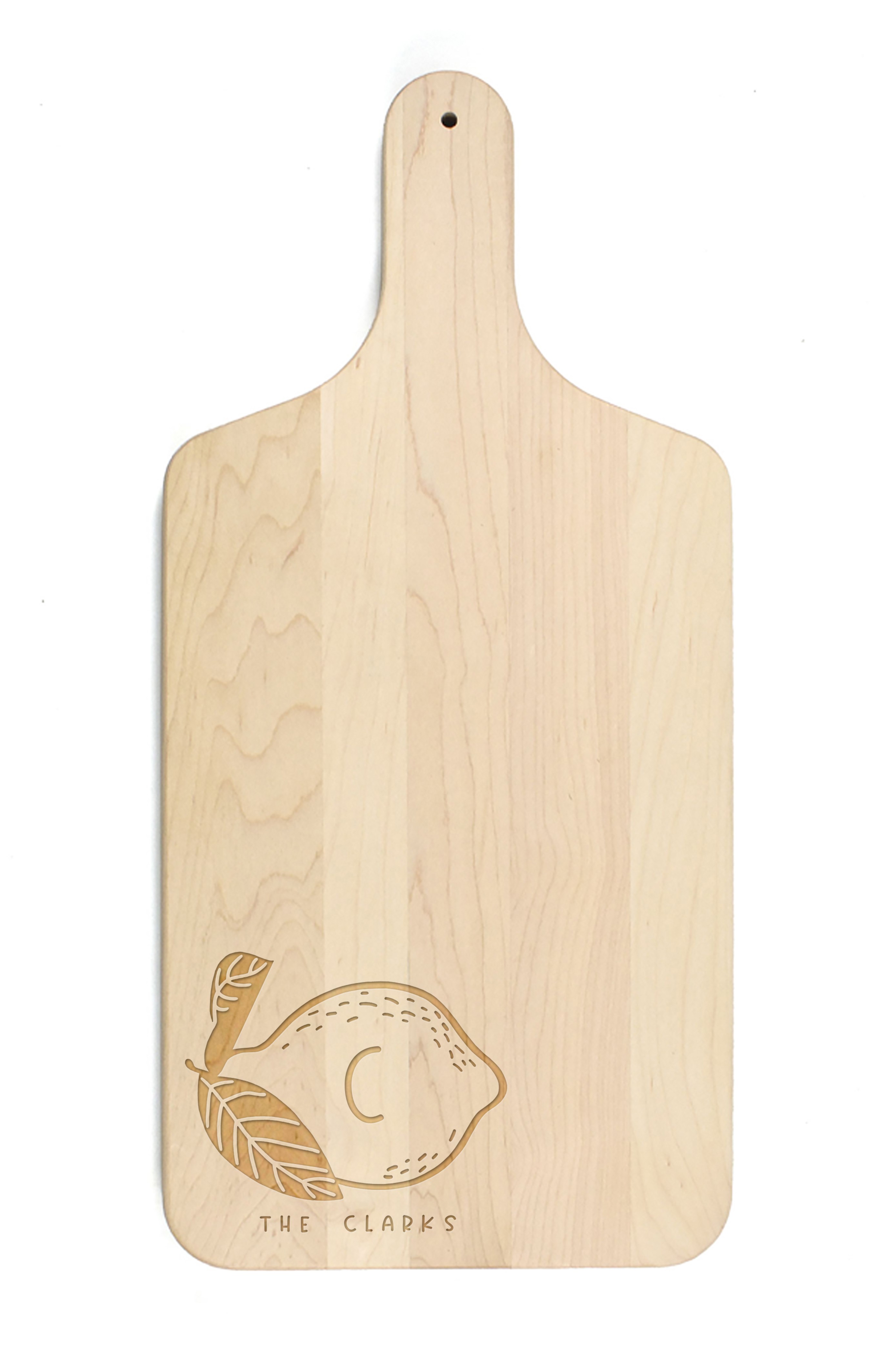 Lemon Monogram Personalized 8 x 17 Maple Paddle Cutting Board