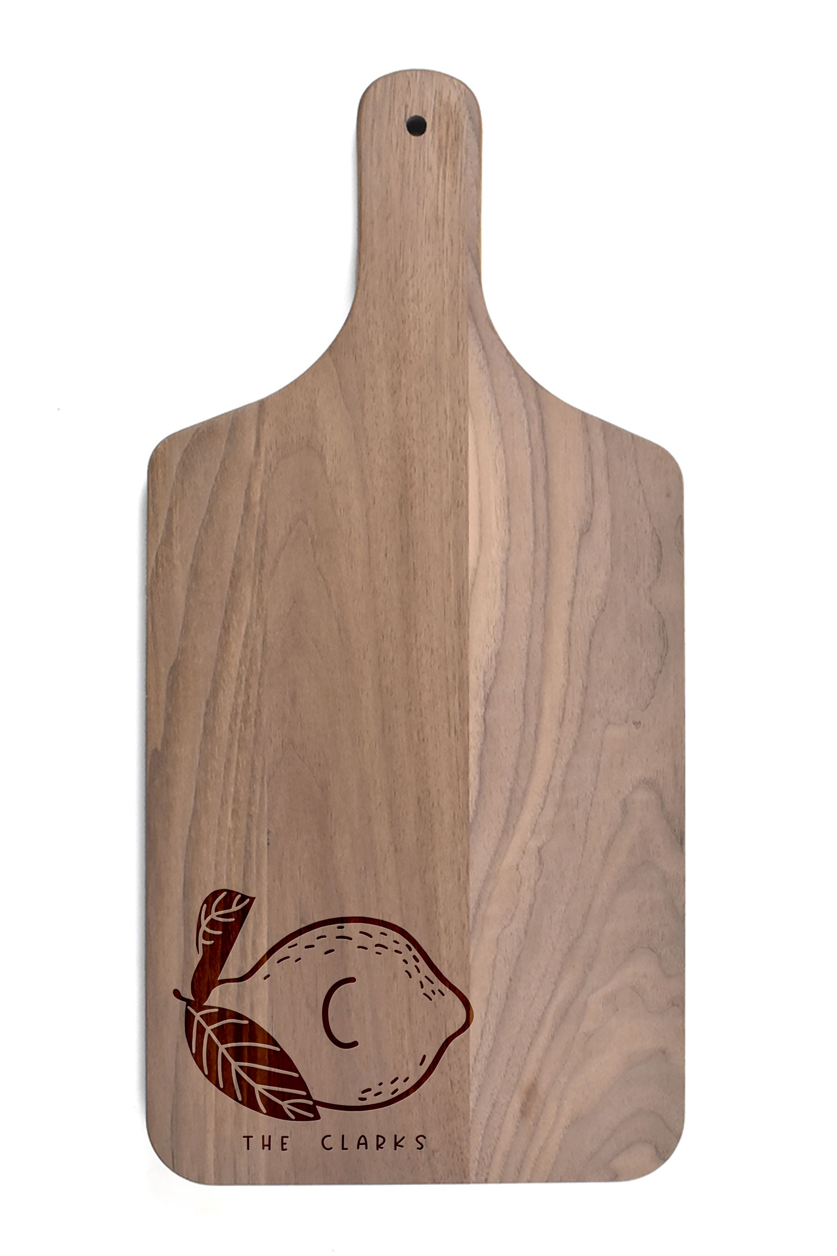 Lemon Monogram Personalized 8 x 17 Walnut Paddle Cutting Board