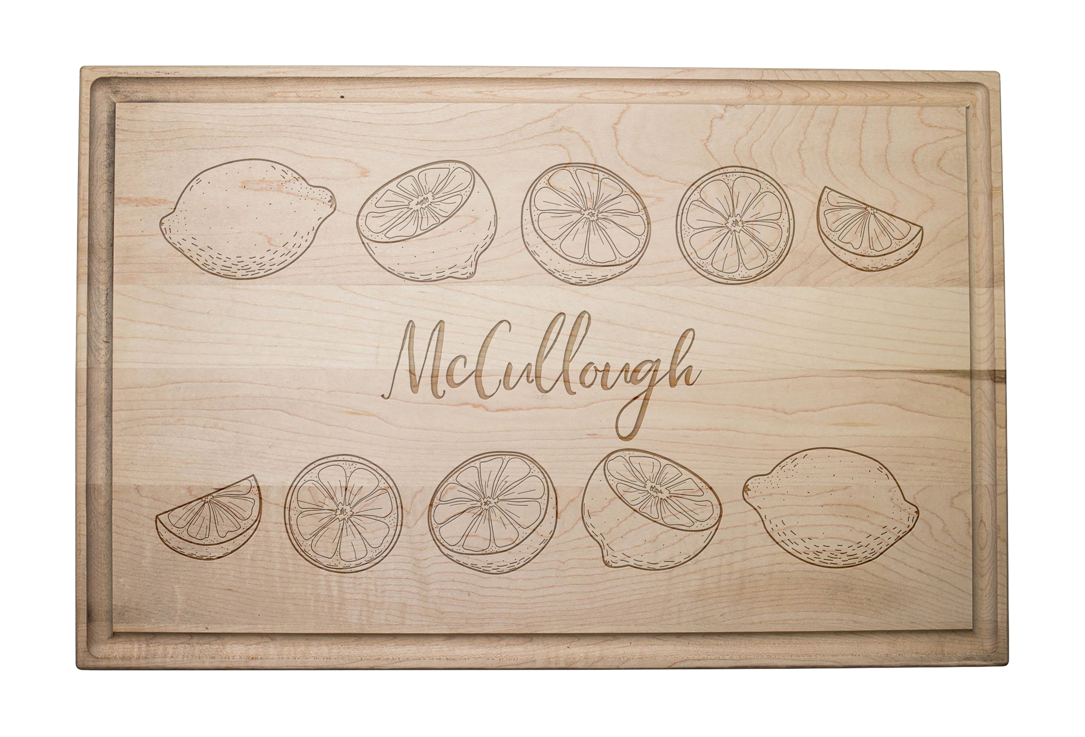Lemon Slice Border Personalized 17 x 11 Maple Cutting Board