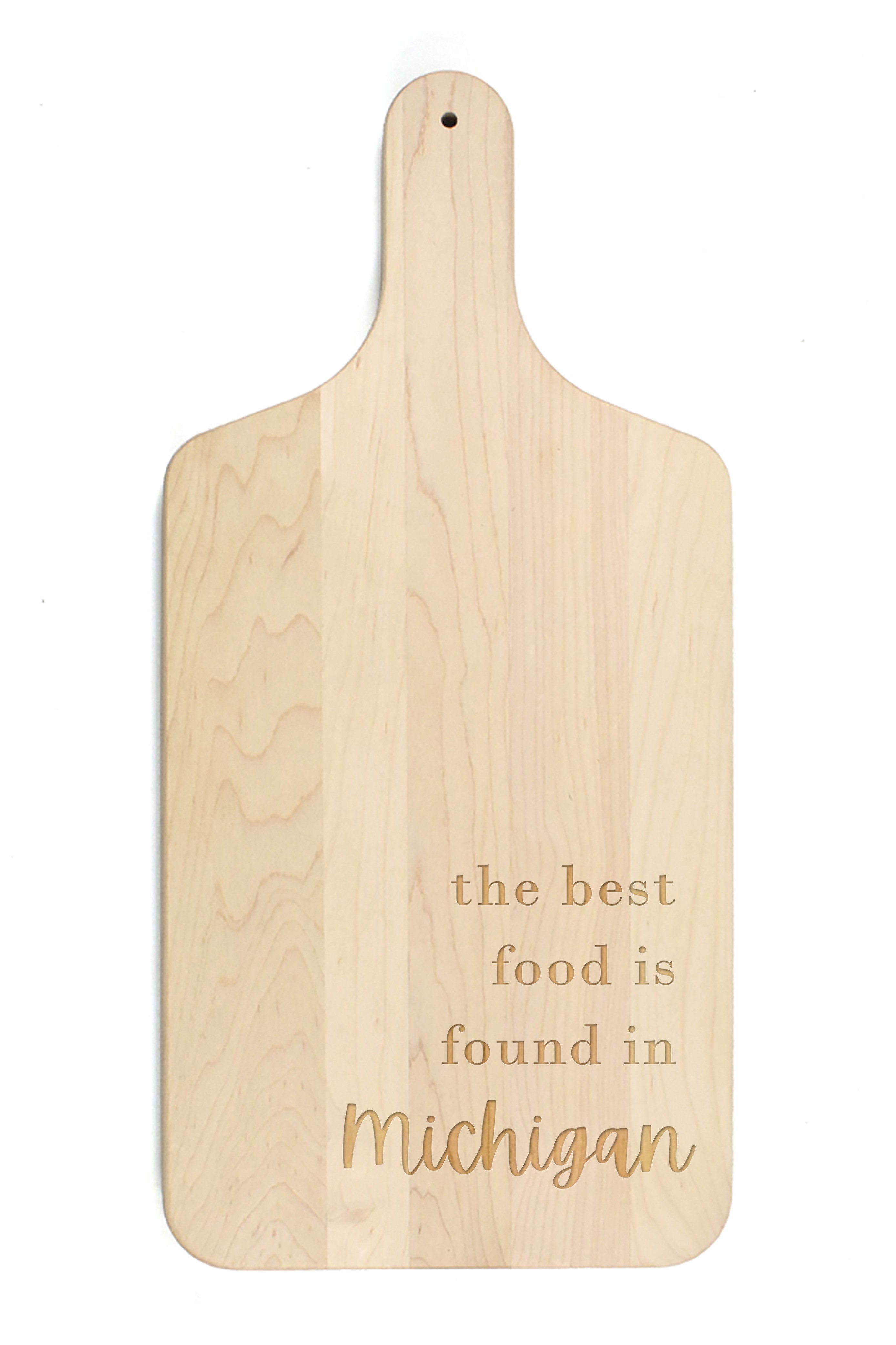 The Best Food is Found Here Personalized 8 x 17 Maple Paddle Cutting Board