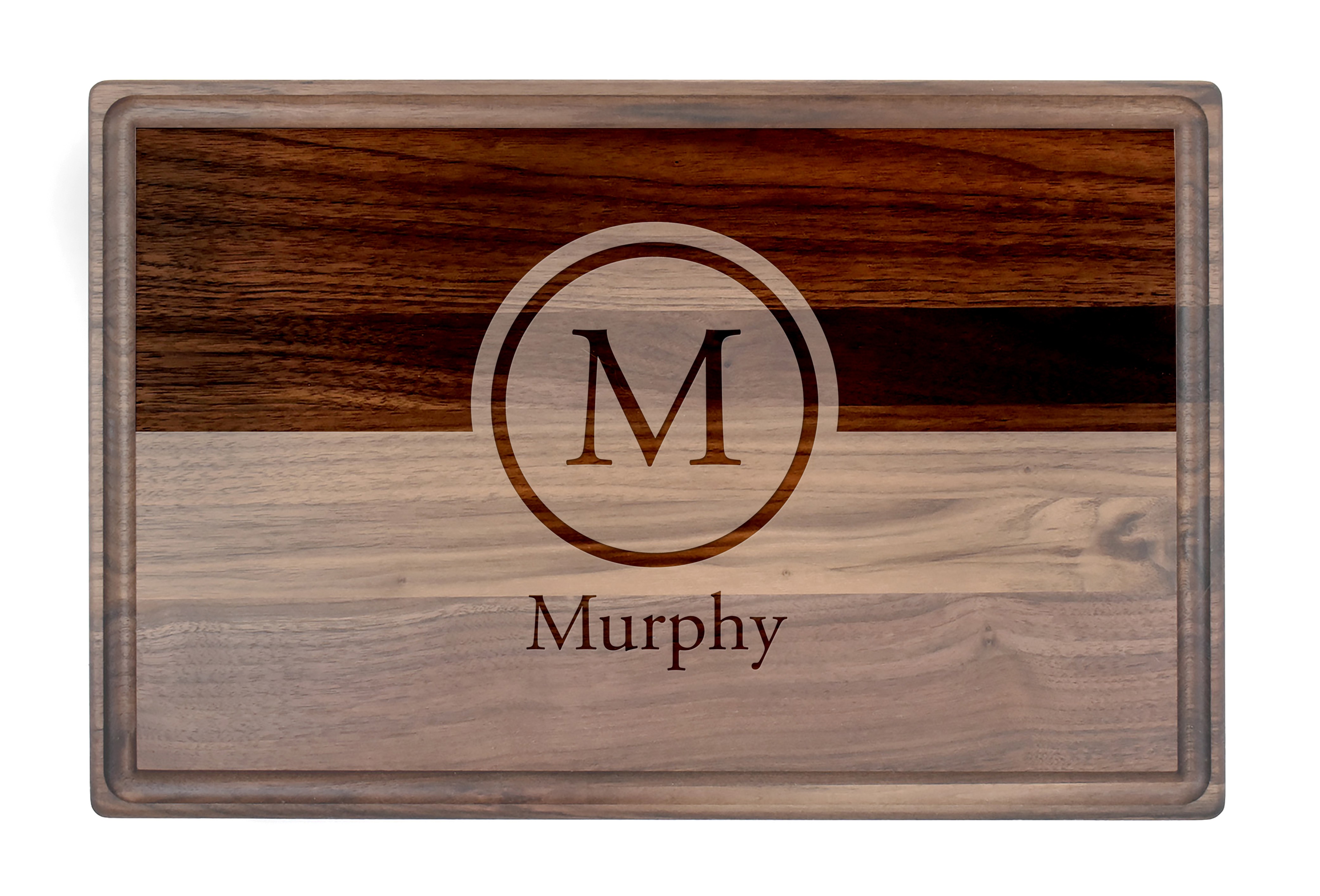 Half Circle Monogram Personalized 17 x 11 Walnut Cutting Board