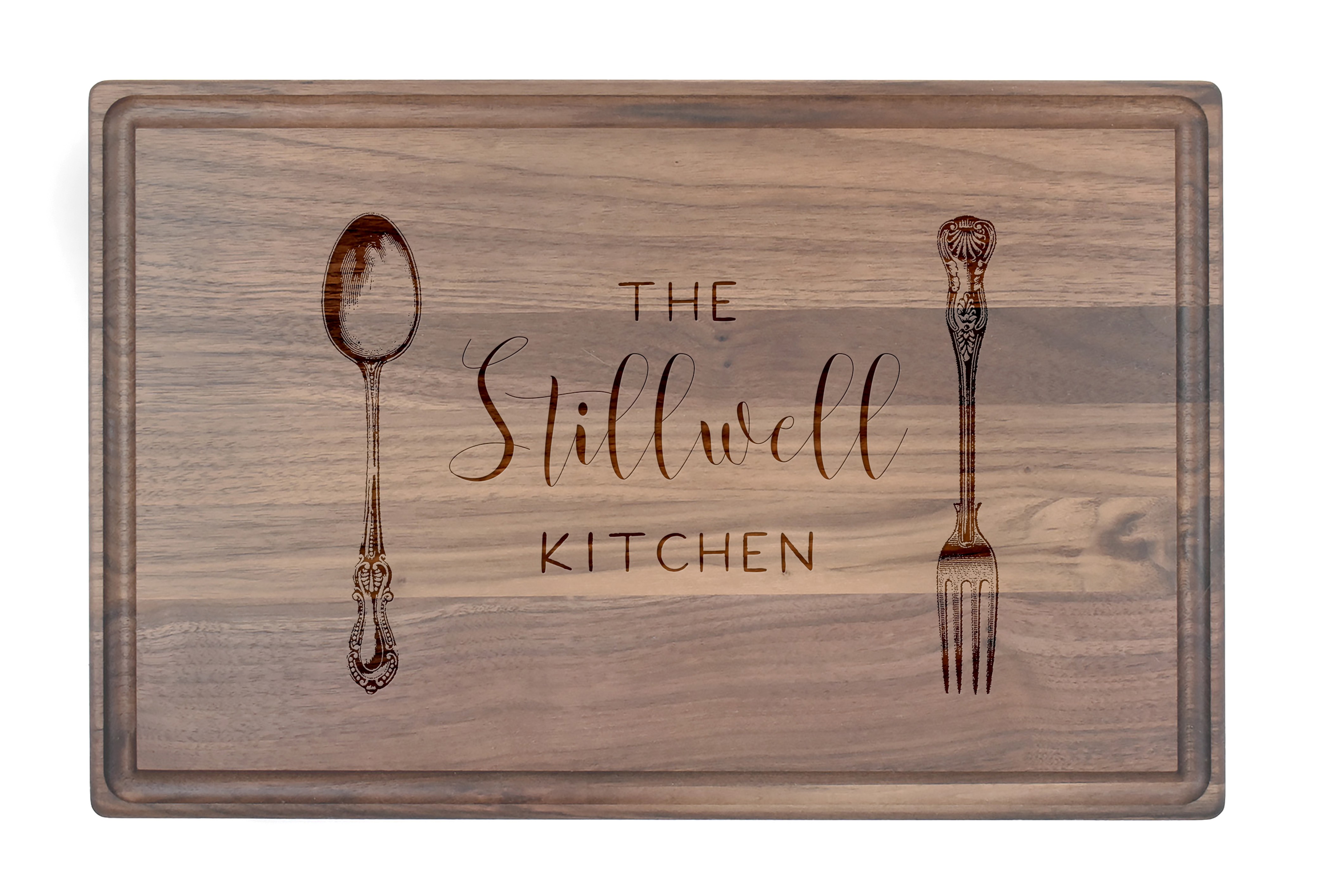 Kitchen Utensils Personalized 17 x 11 Walnut Cutting Board