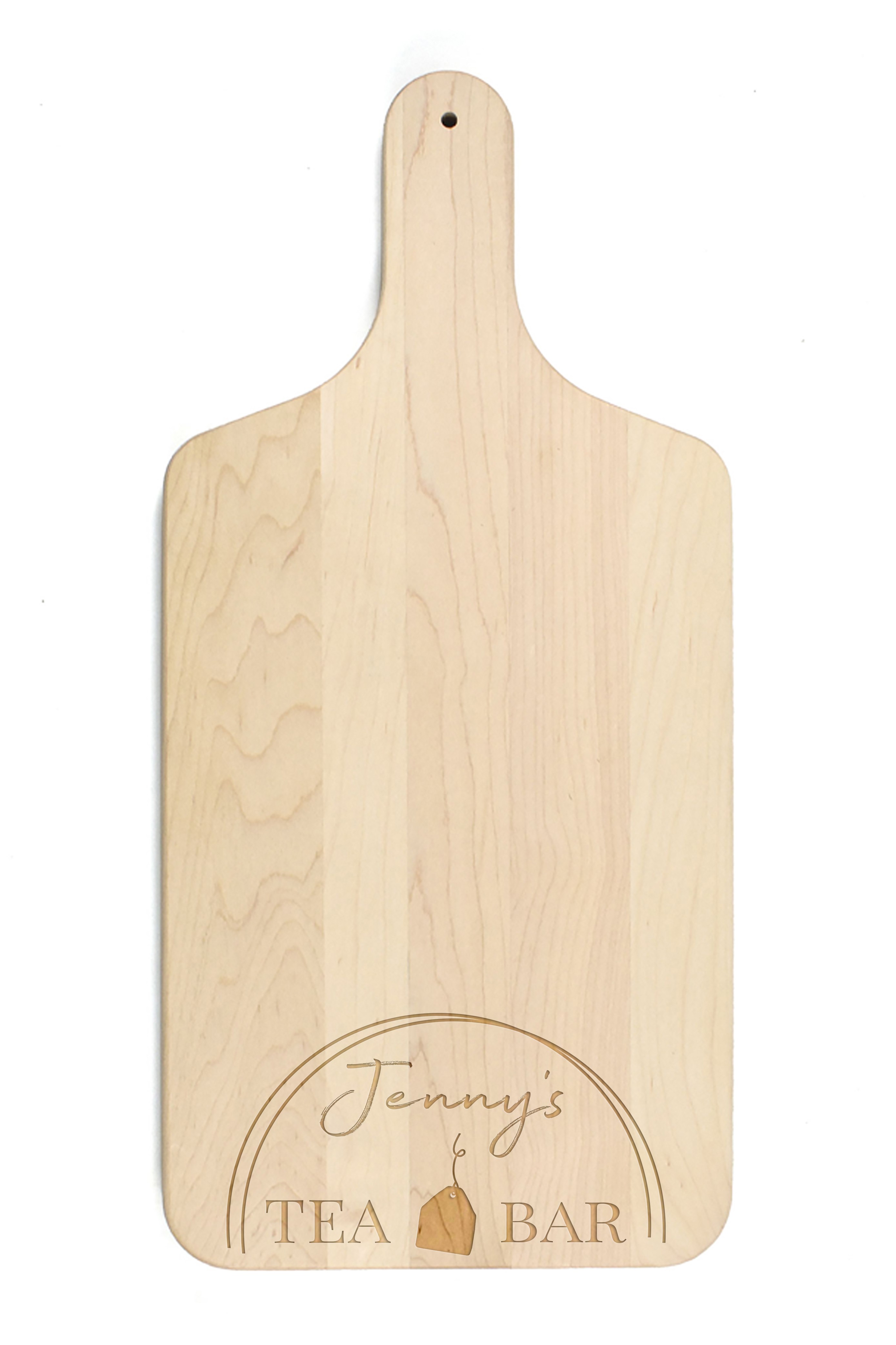 Tea Bar Personalized 8 x 17 Maple Paddle Cutting Board