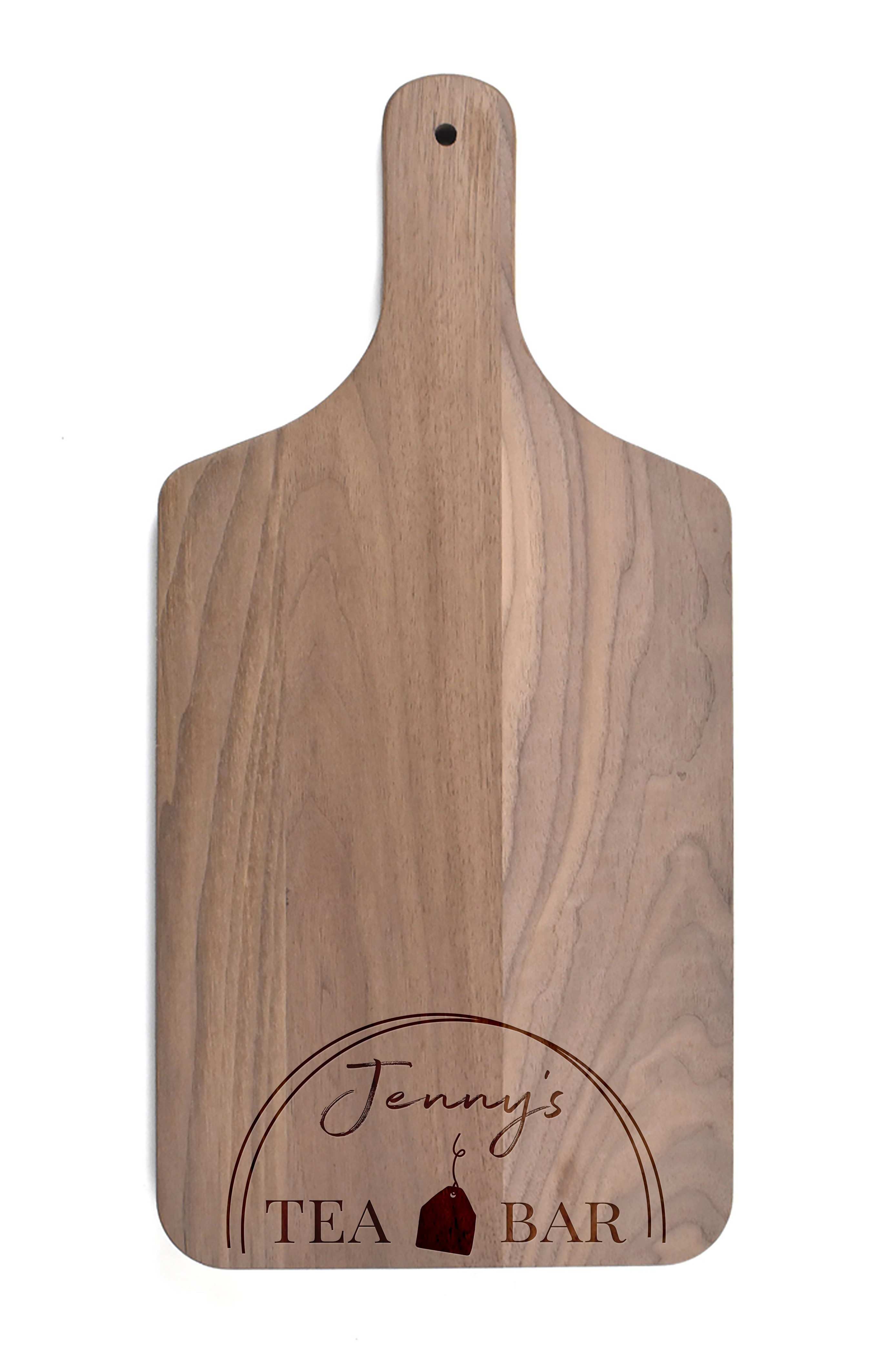 Tea Bar Personalized 8 x 17 Walnut Paddle Cutting Board