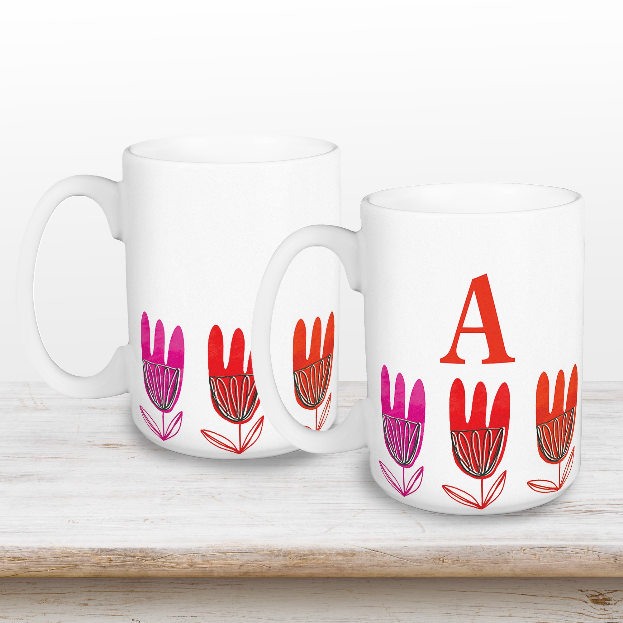 Funky Tulip Monogram Personalized 5 x 4.62 Mug
