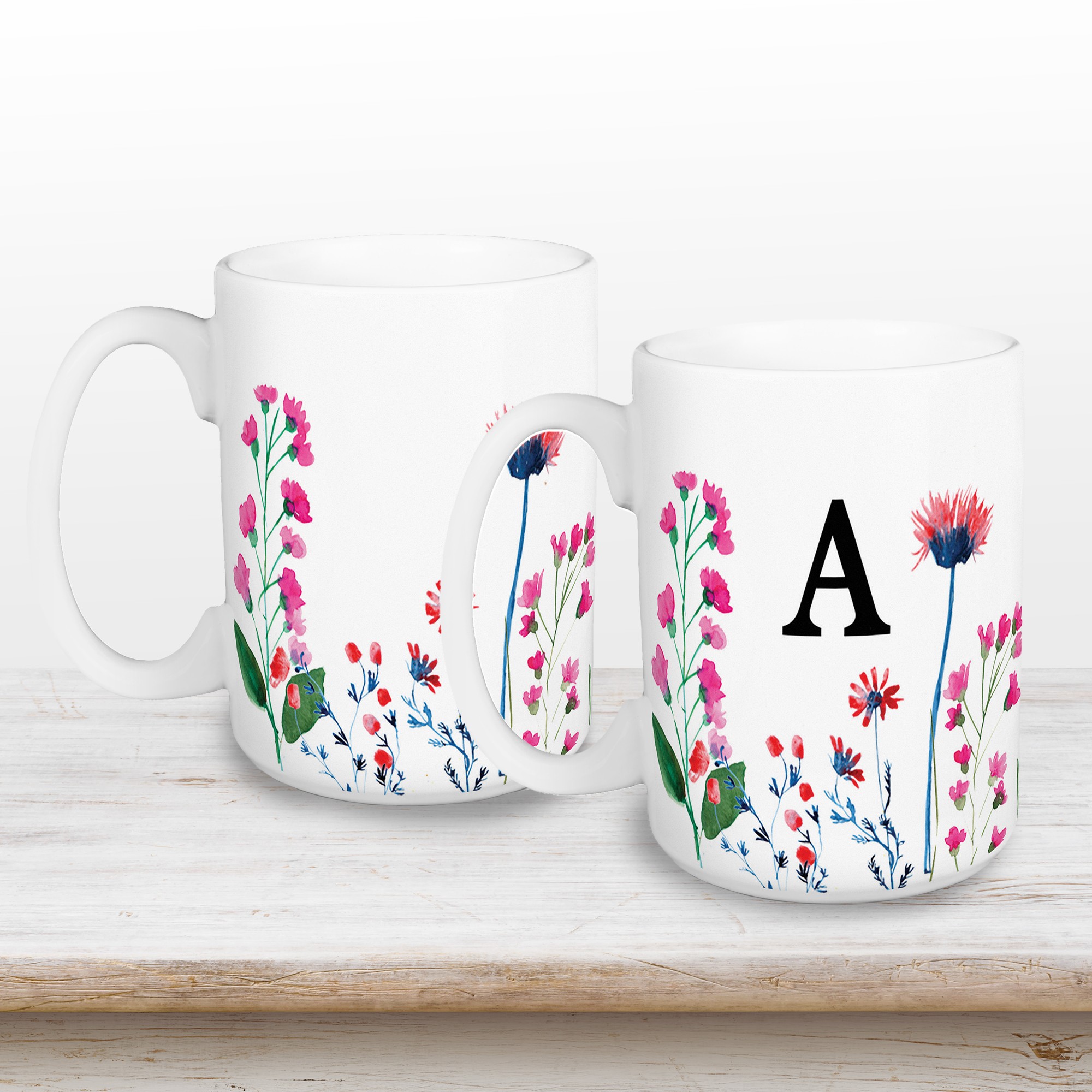 Wildflower Monogram Personalized 5 x 4.62 Mug