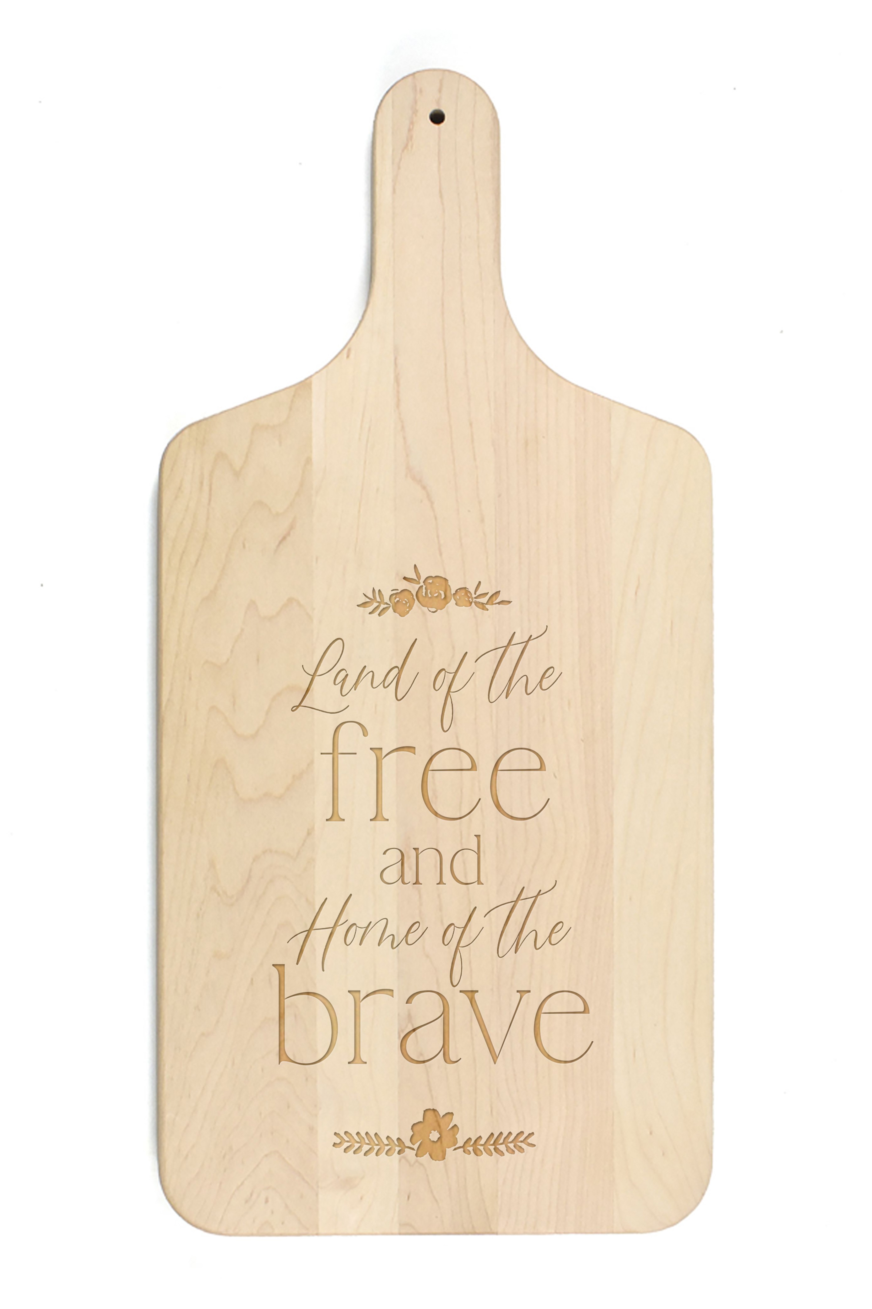 Land of the Free Home of the Brave 8 x 17 Maple Paddle Cutting Board