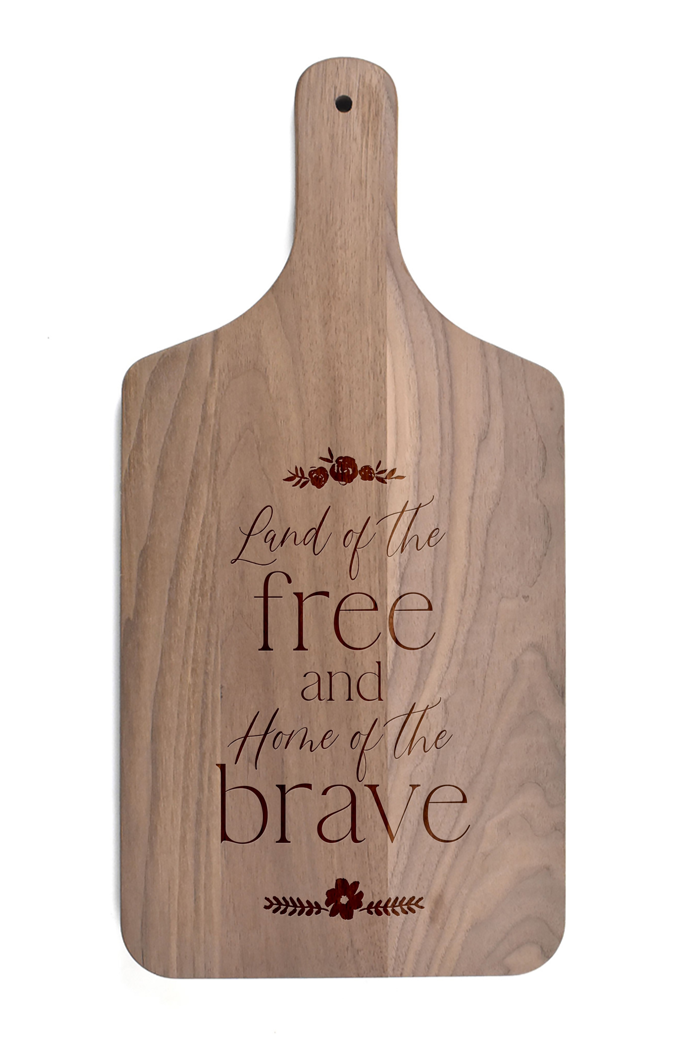 Land of the Free Home of the Brave 8 x 17 Walnut Paddle Cutting Board