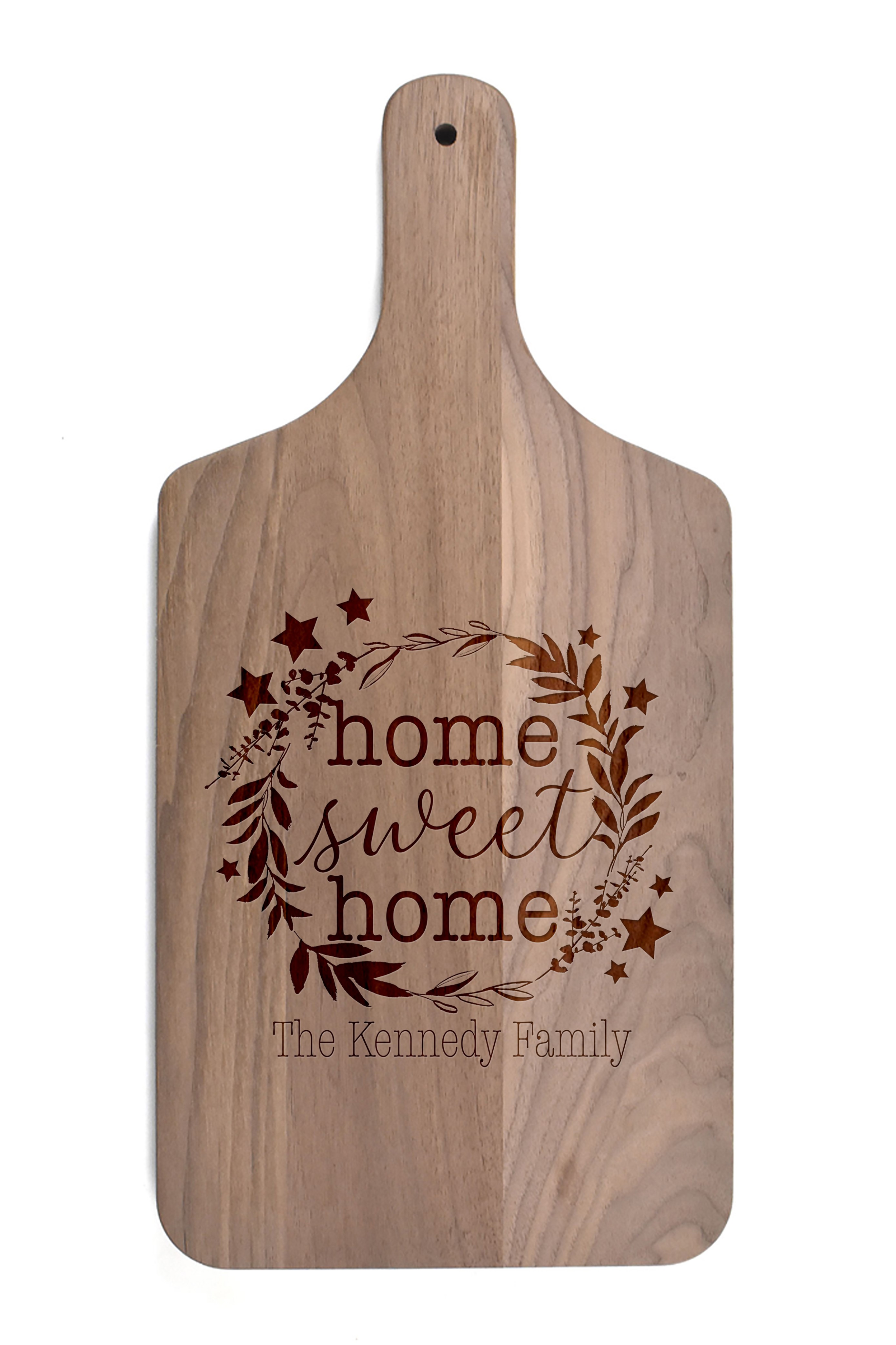 Home Sweet Home Personalized 8 x 17 Walnut Paddle Cutting Board