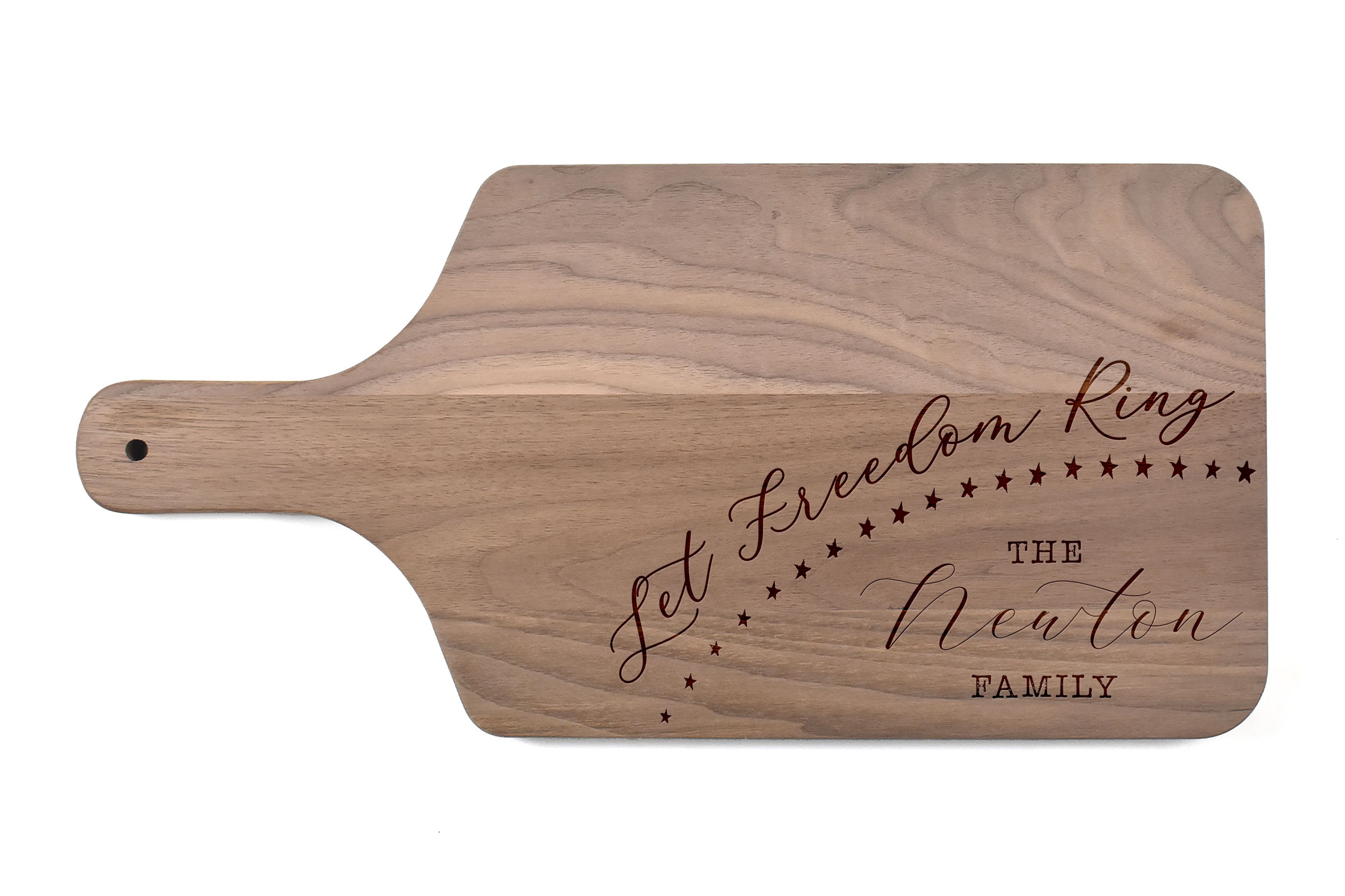 Let Freedom Ring Personalized 17 x 8 Walnut Paddle Cutting Board