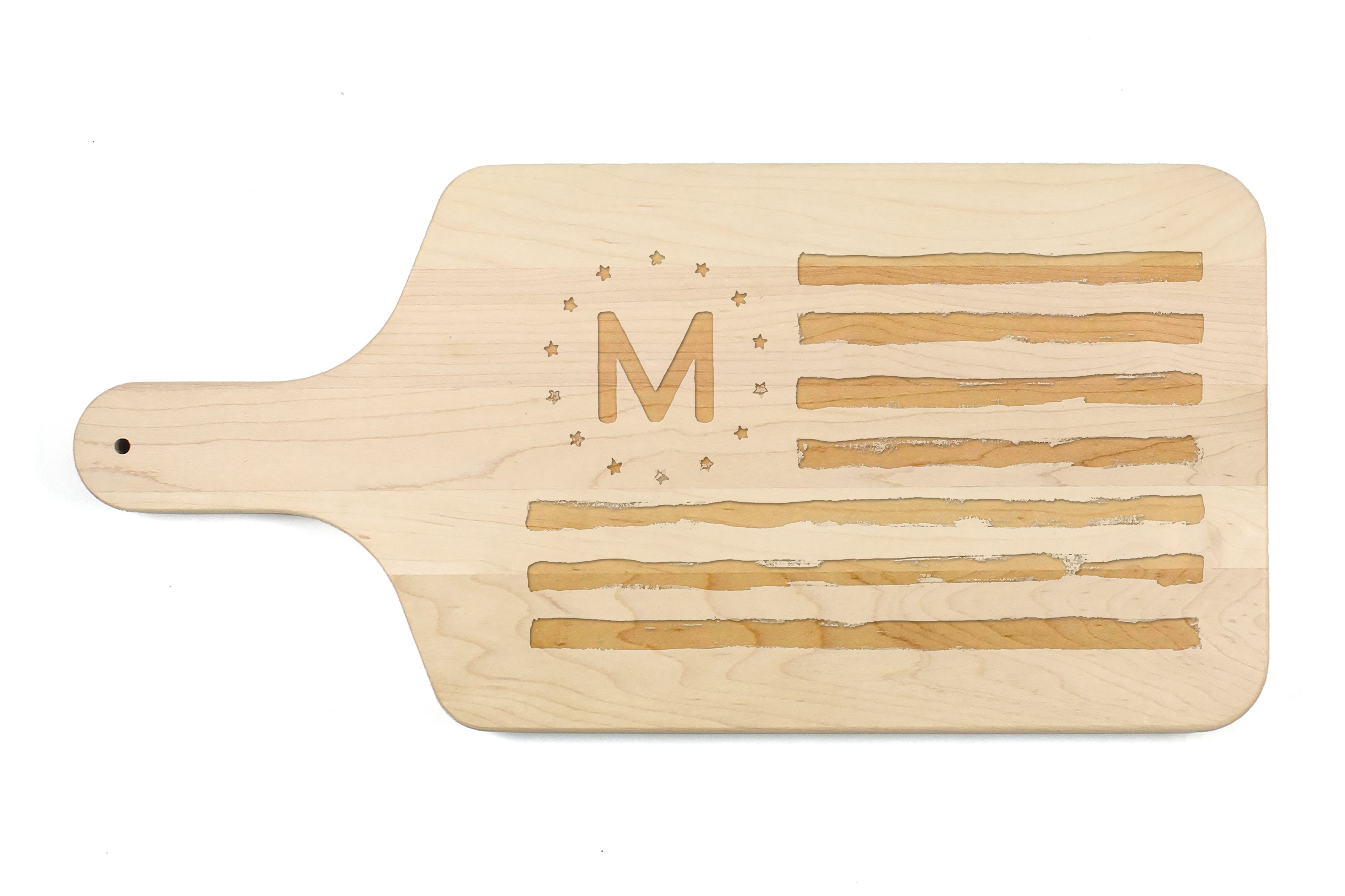 Flag Monogram Personalized 17 x 8 Maple Paddle Cutting Board