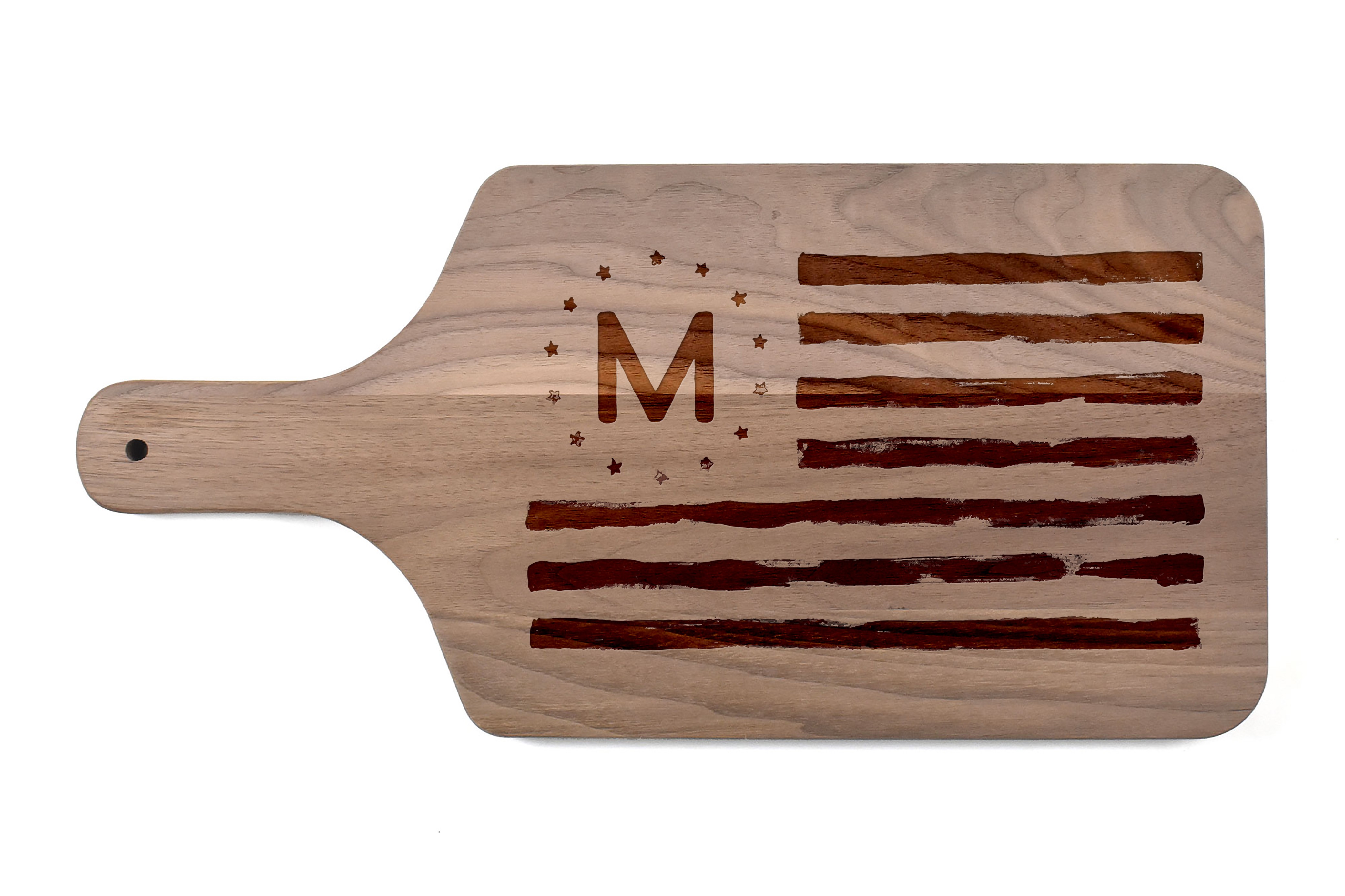 Flag Monogram Personalized 17 x 8 Walnut Paddle Cutting Board