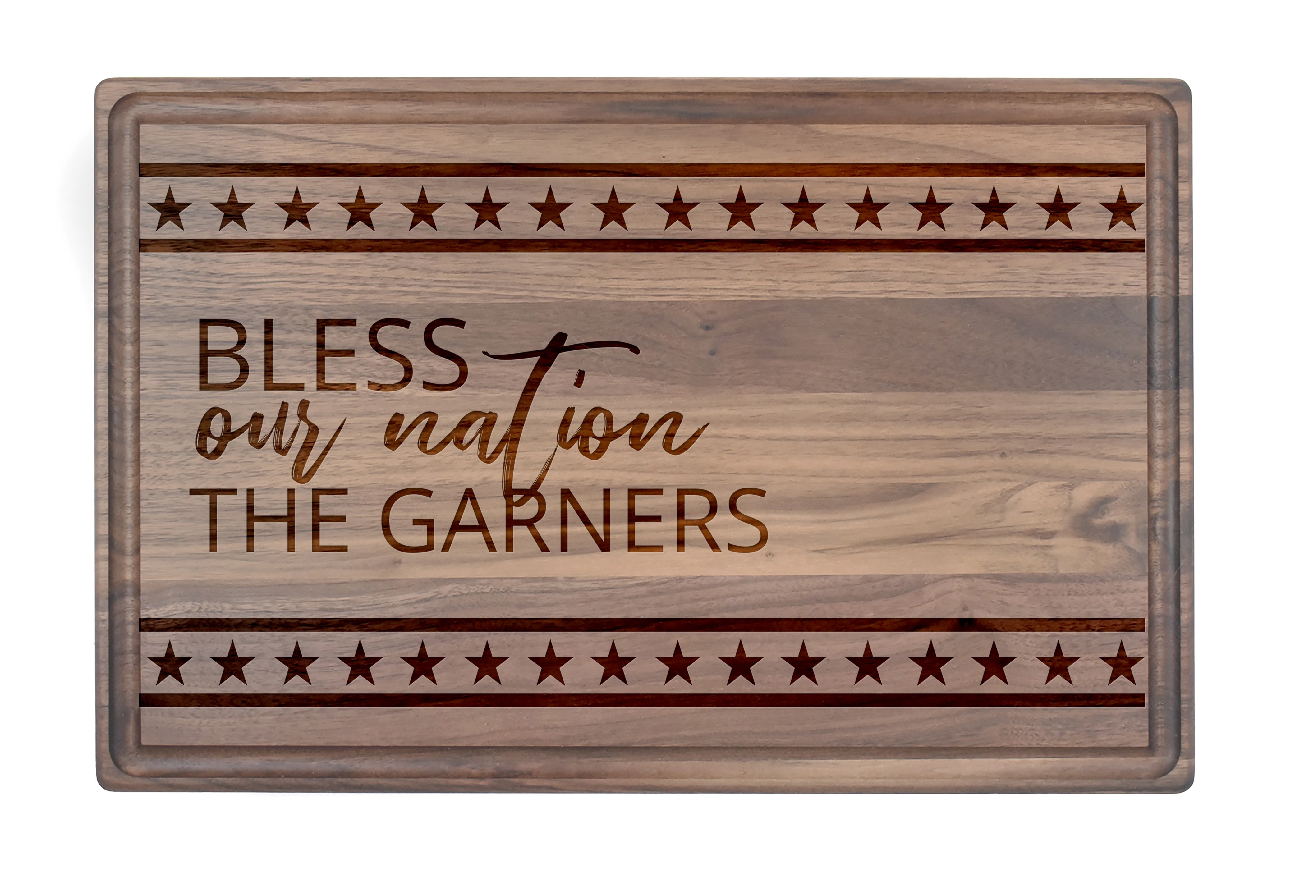 Bless our Nation Personalized 17 x 11 Walnut Cutting Board