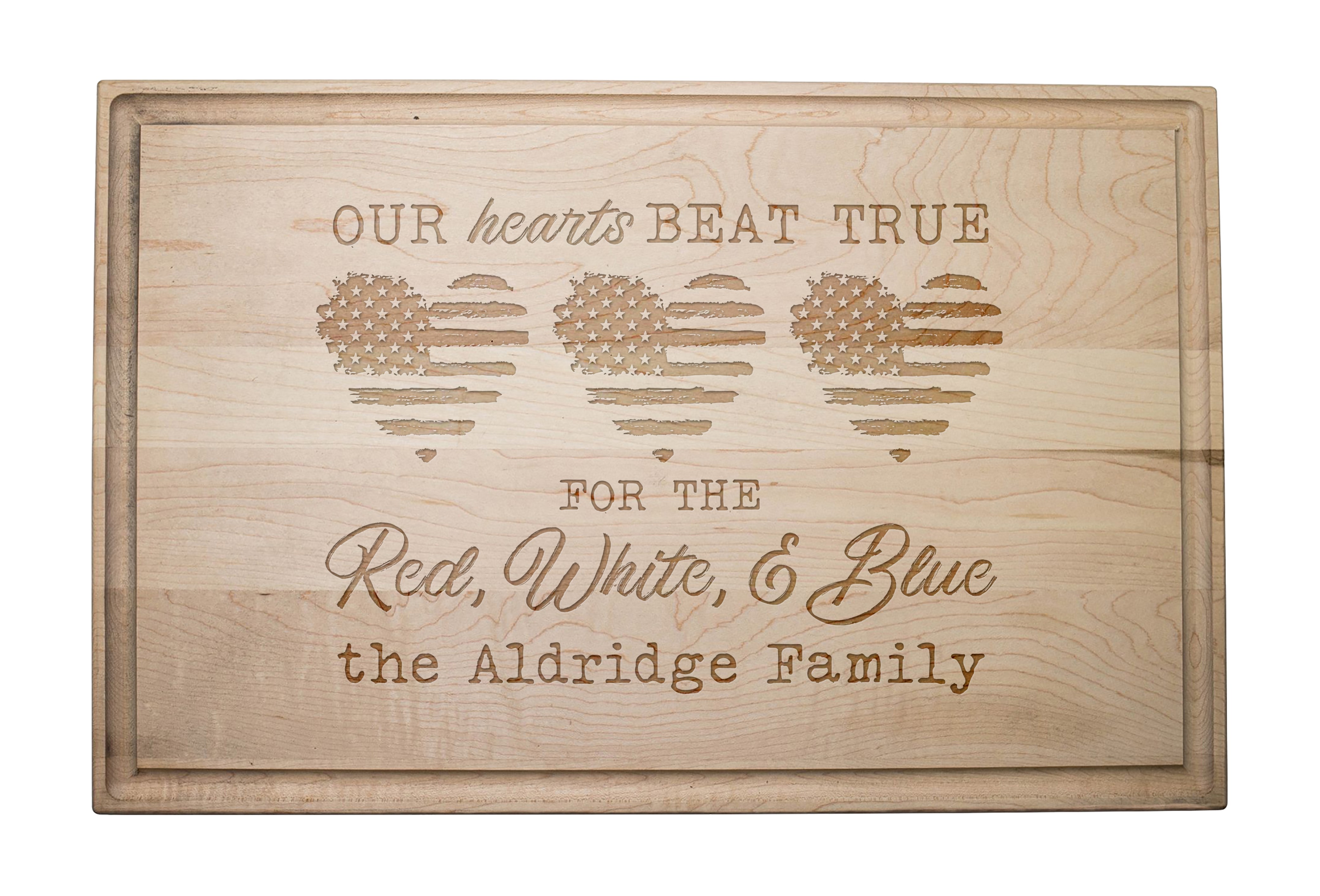 Our Hearts Beat True Personalized 17 x 11 Maple Cutting Board